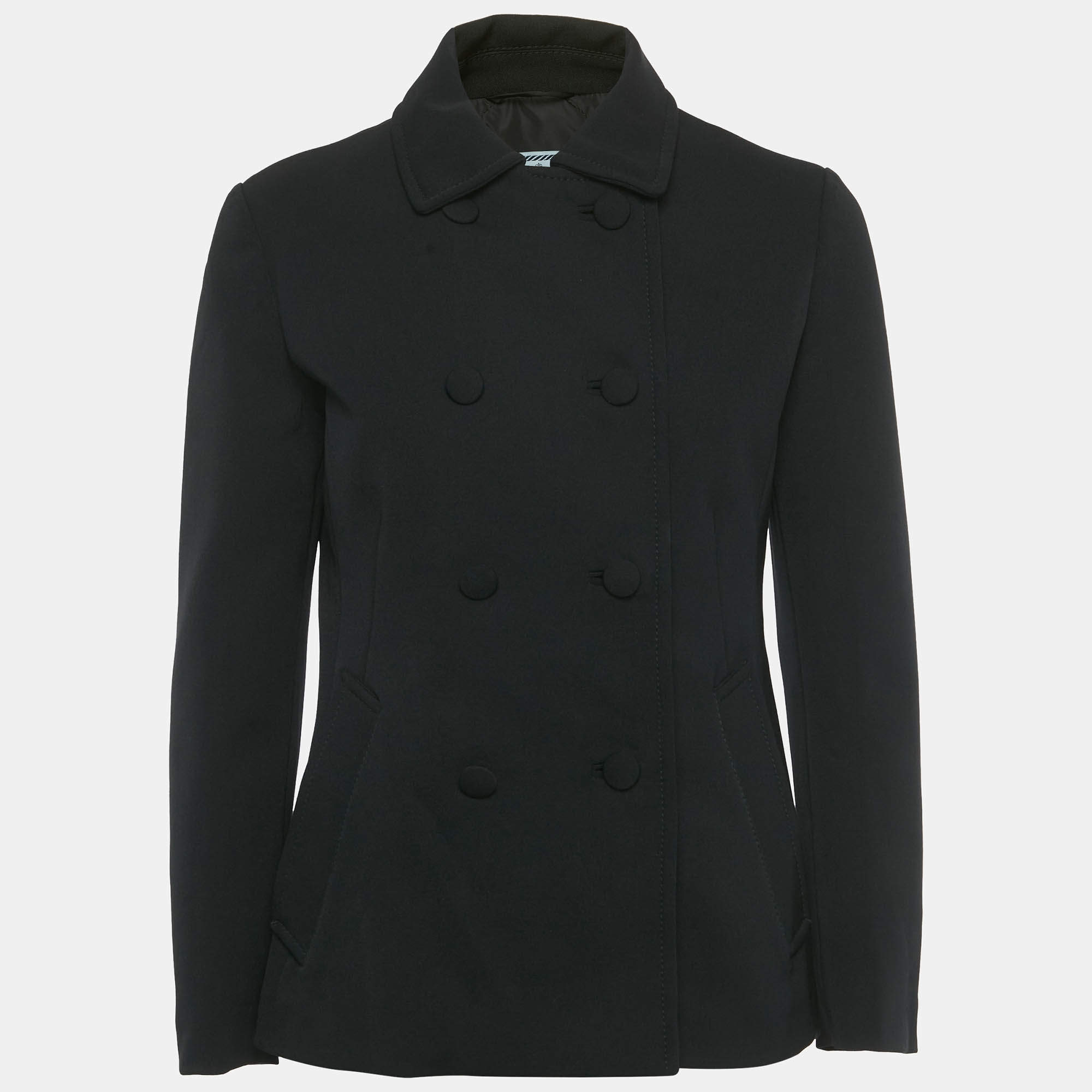 Pre Owned Prada Black Nylon Gabardine Double Breasted Jacket M