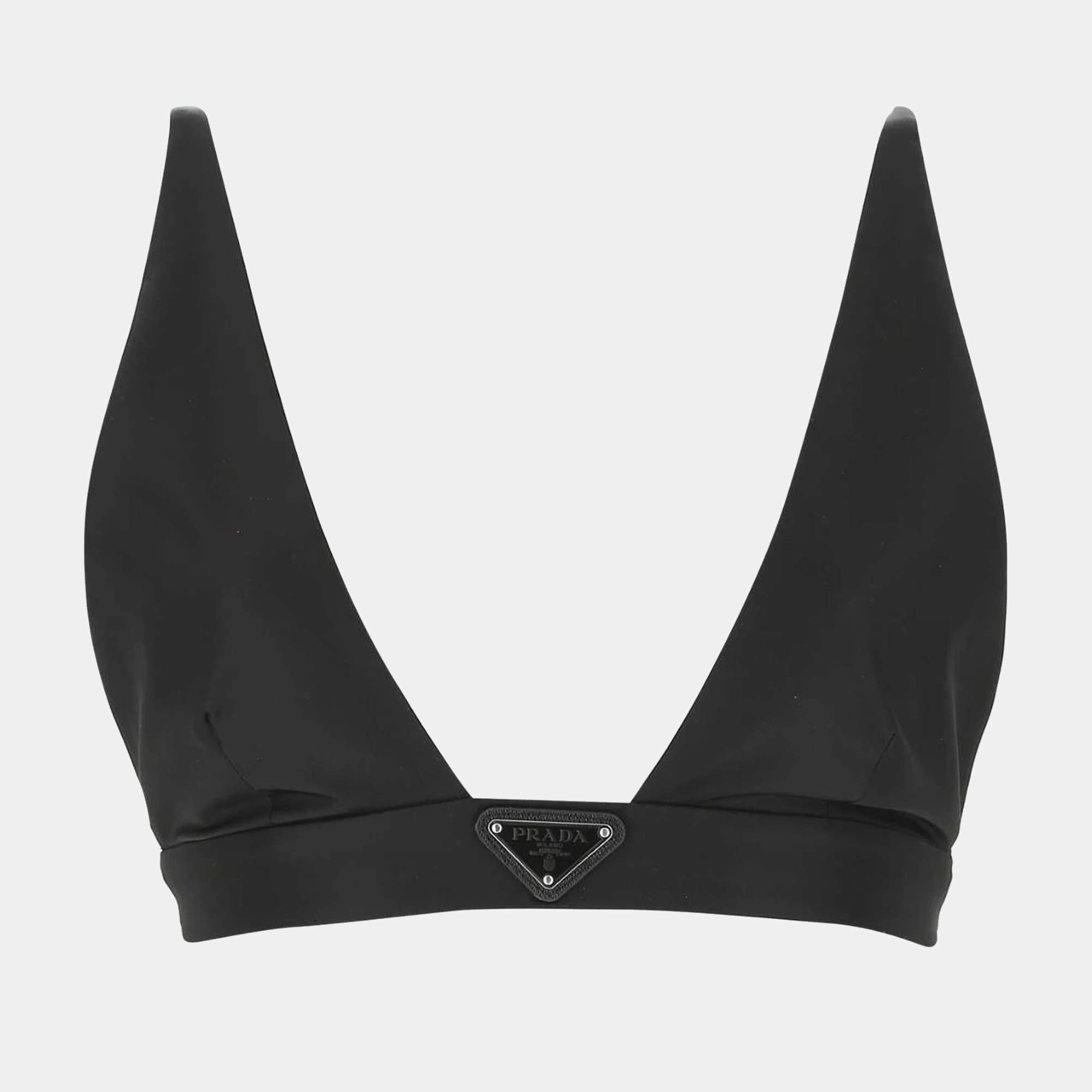 Pre Owned Prada Black Re-Nylon Logo Plaque Bralette XS