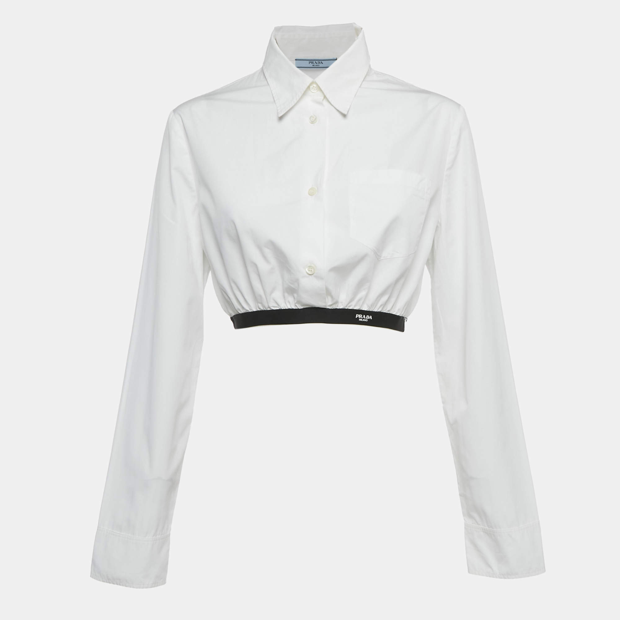 Pre Owned توپ برادا قطن أبيض بأزرار أمامية مقاس قصير - متوسط