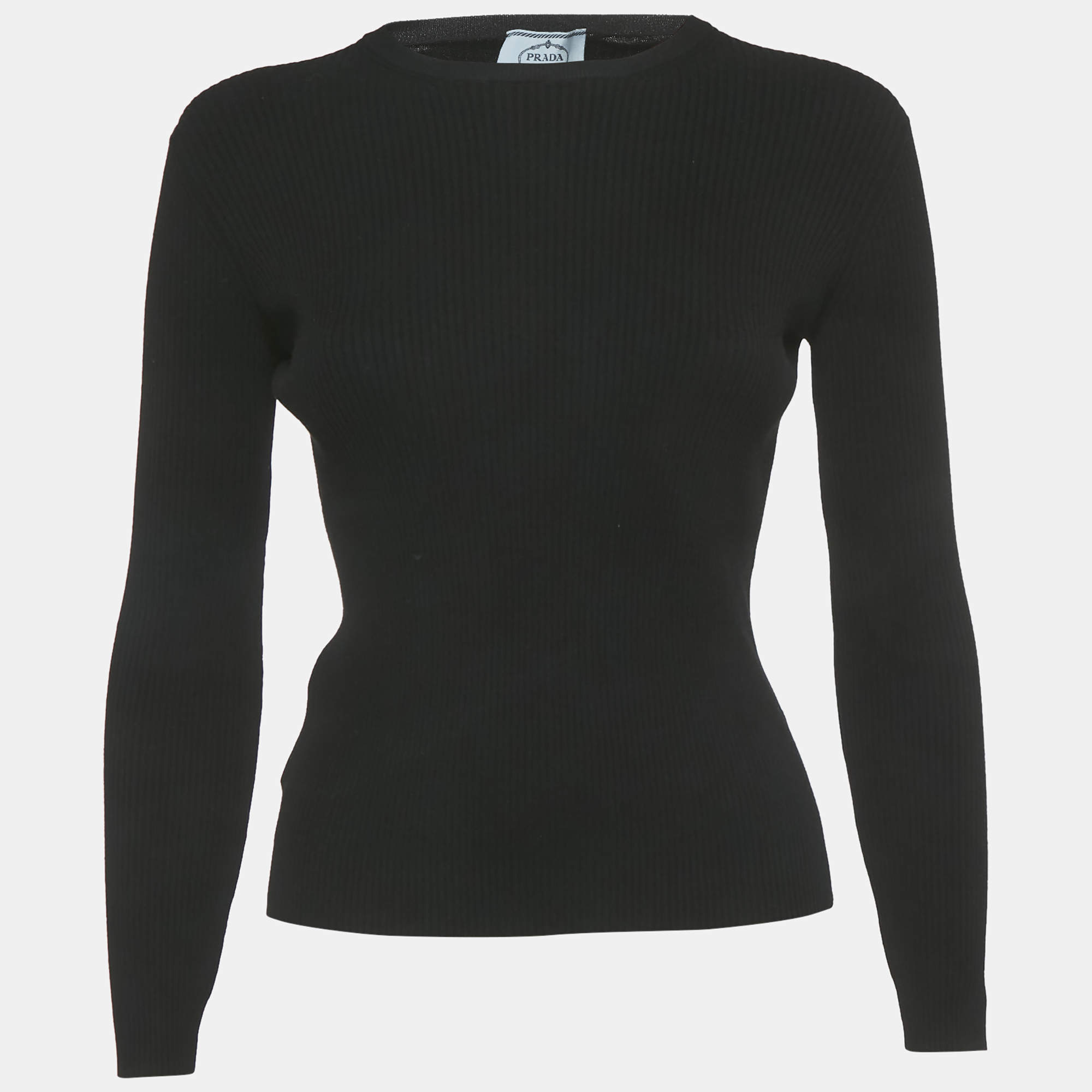Pre Owned Prada Black Stretch Knit Full Sleeve Sweater XS