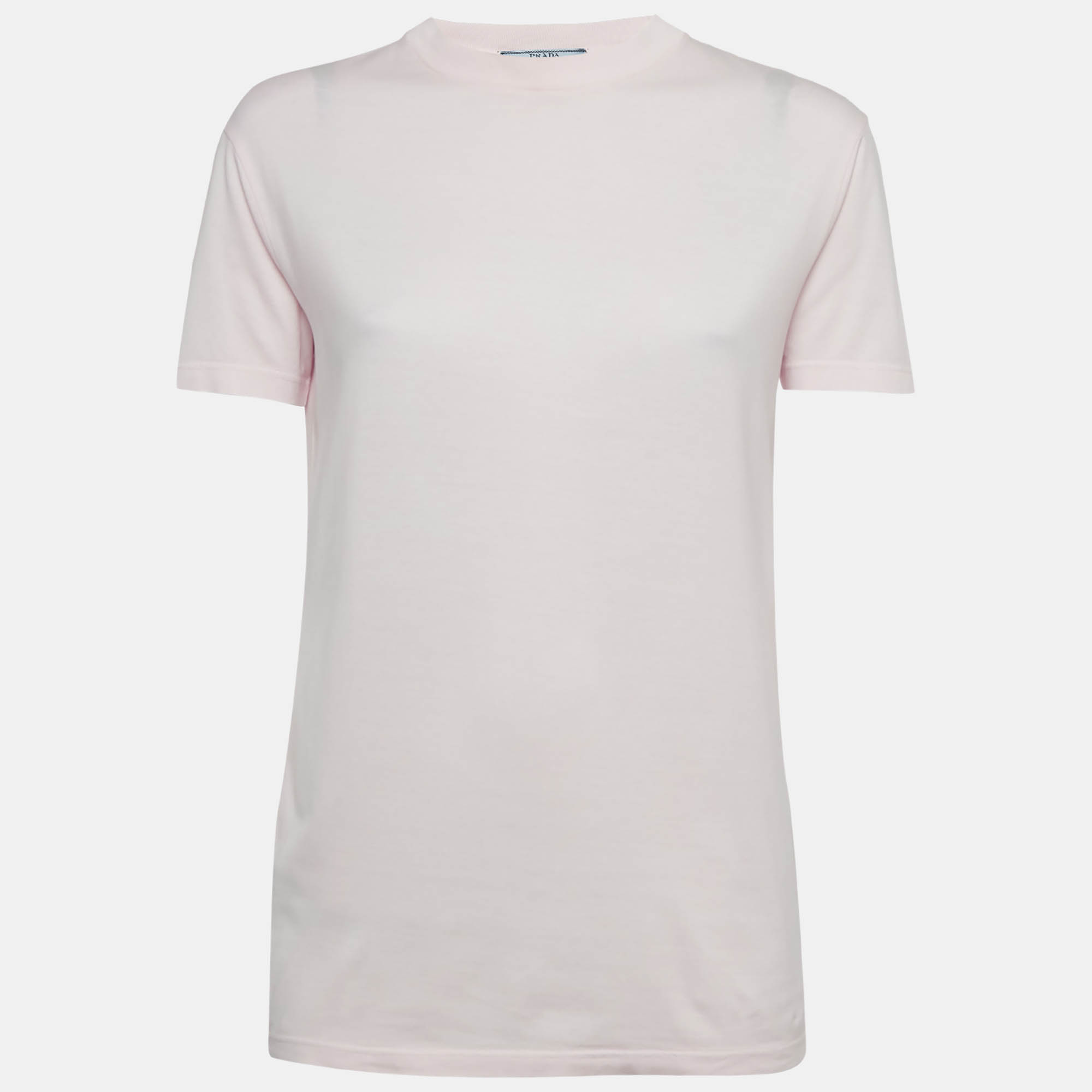 مملوكة مسبقًا Prada Pastel Pink Cotton Crewneck T-Shirt XS