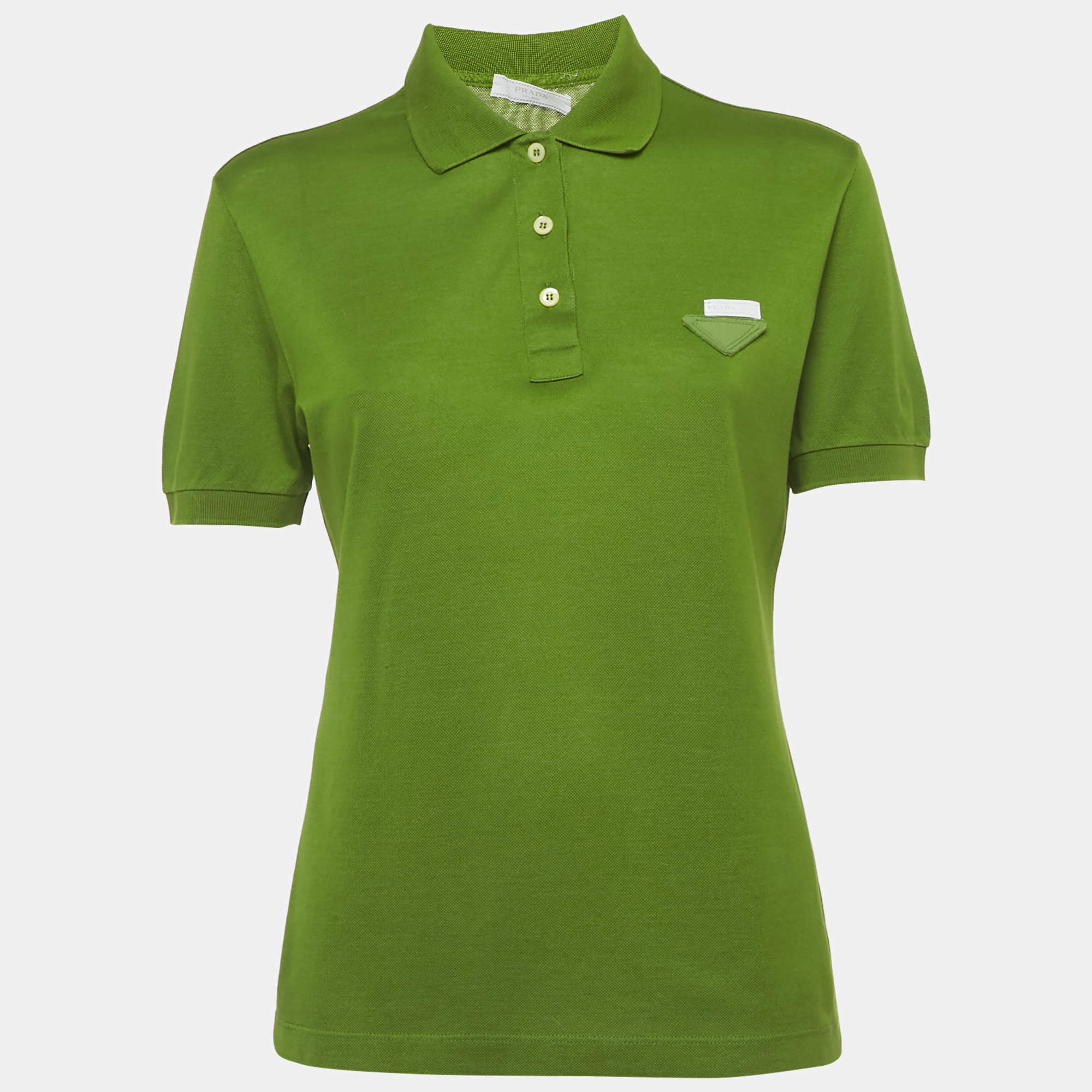 Pre Owned Prada Green Cotton Pique Polo T-Shirt L