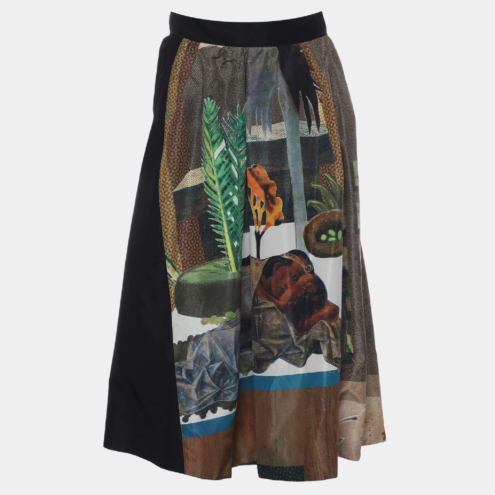 Pre Owned Prada Printed Silk Patch Detail Germinal Skirt