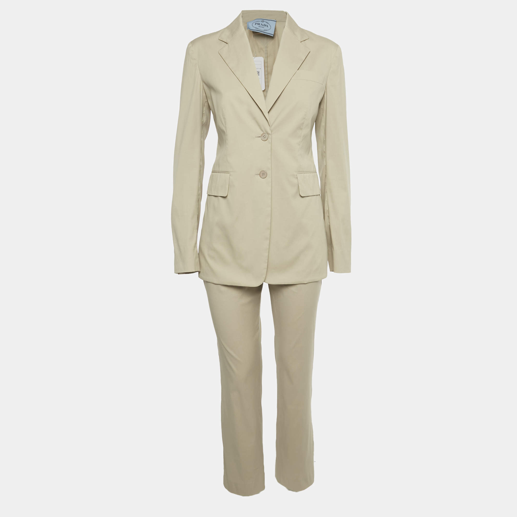 Pre Owned Prada Beige Cotton Blend Blazer & Pants Suit S 
