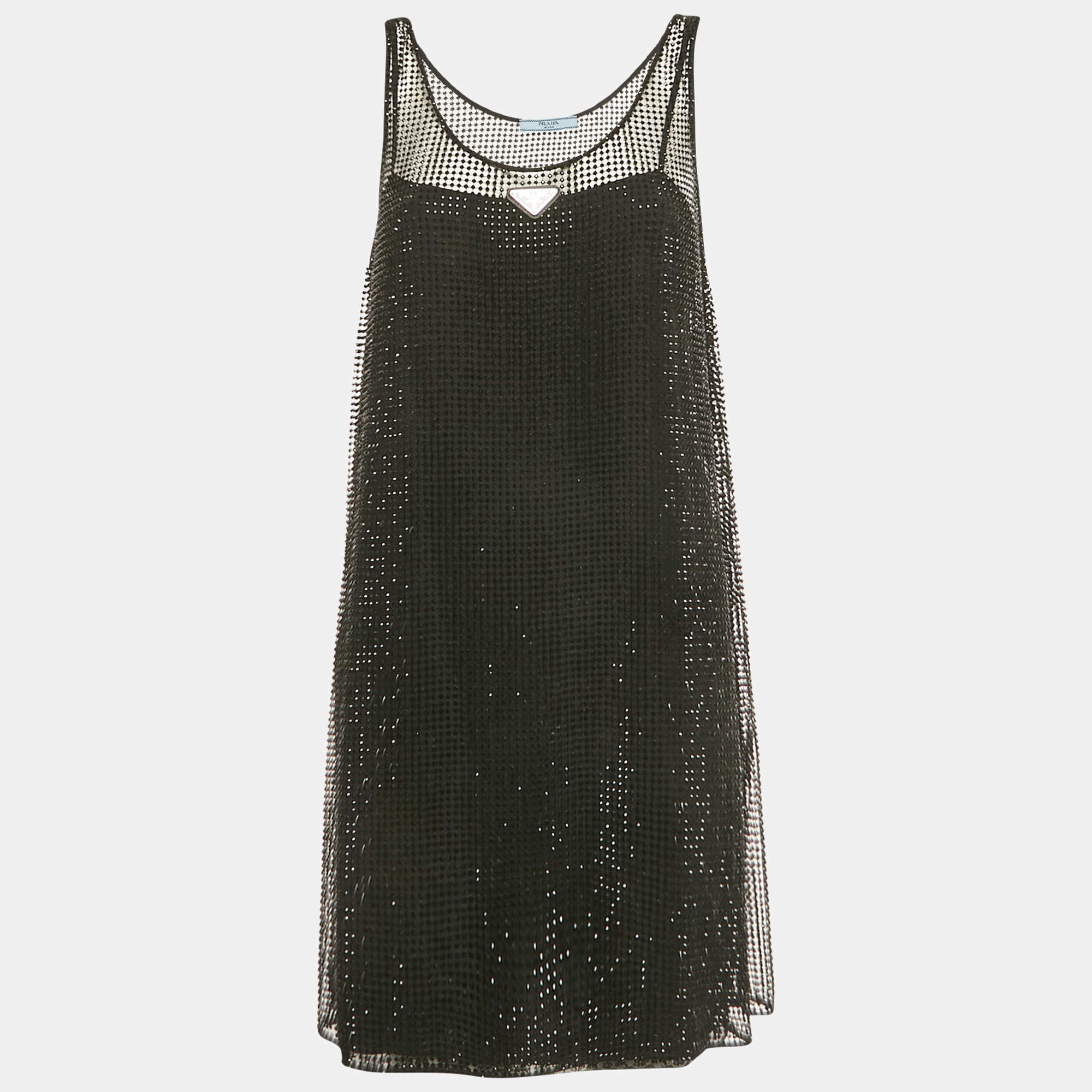 Pre Owned Prada Black Rhinestone Embellished Mesh Shift Dress S