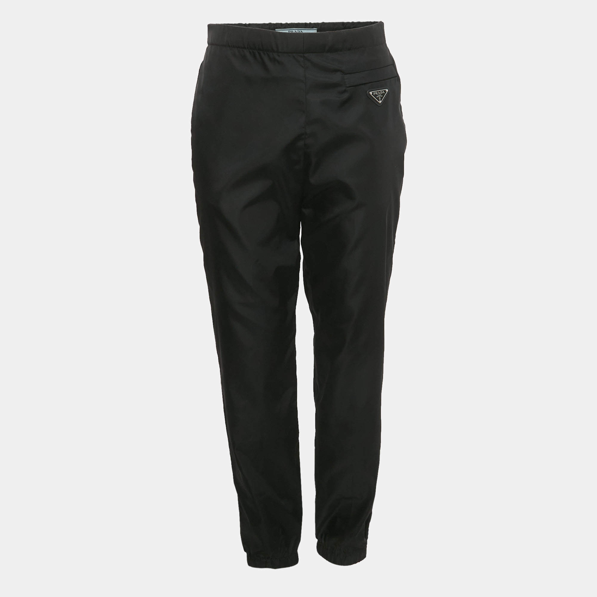 Pre Owned Prada Black Triangle Logo Re-Nylon Trousers S