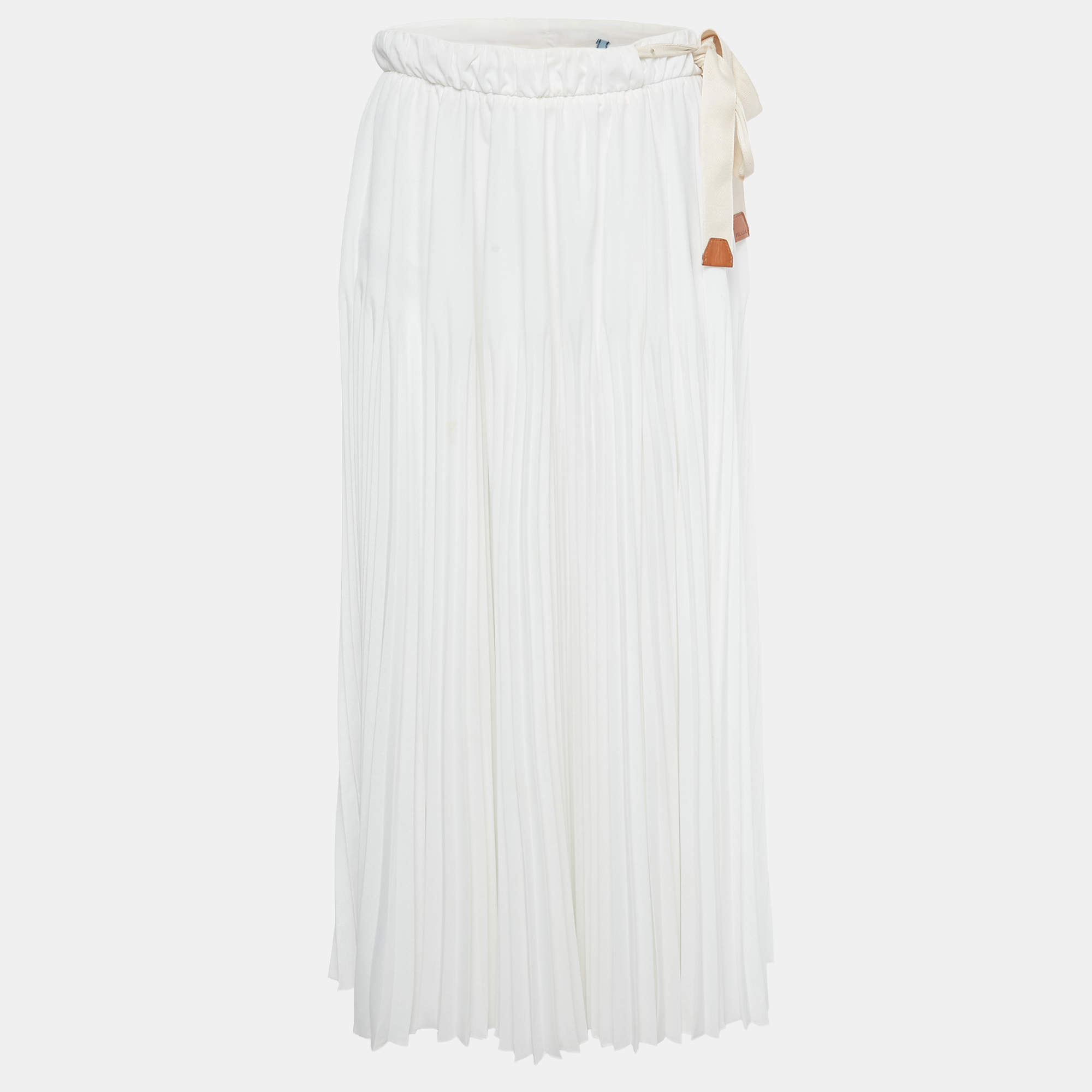 Pre Owned Prada White Chiffon Pleated Midi Skirt M