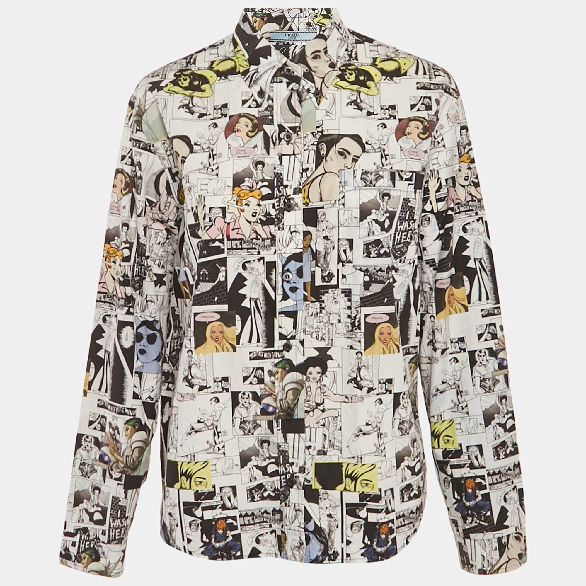 Pre Owned Prada x Brigid Elva White Comic Print Cotton Shirt M