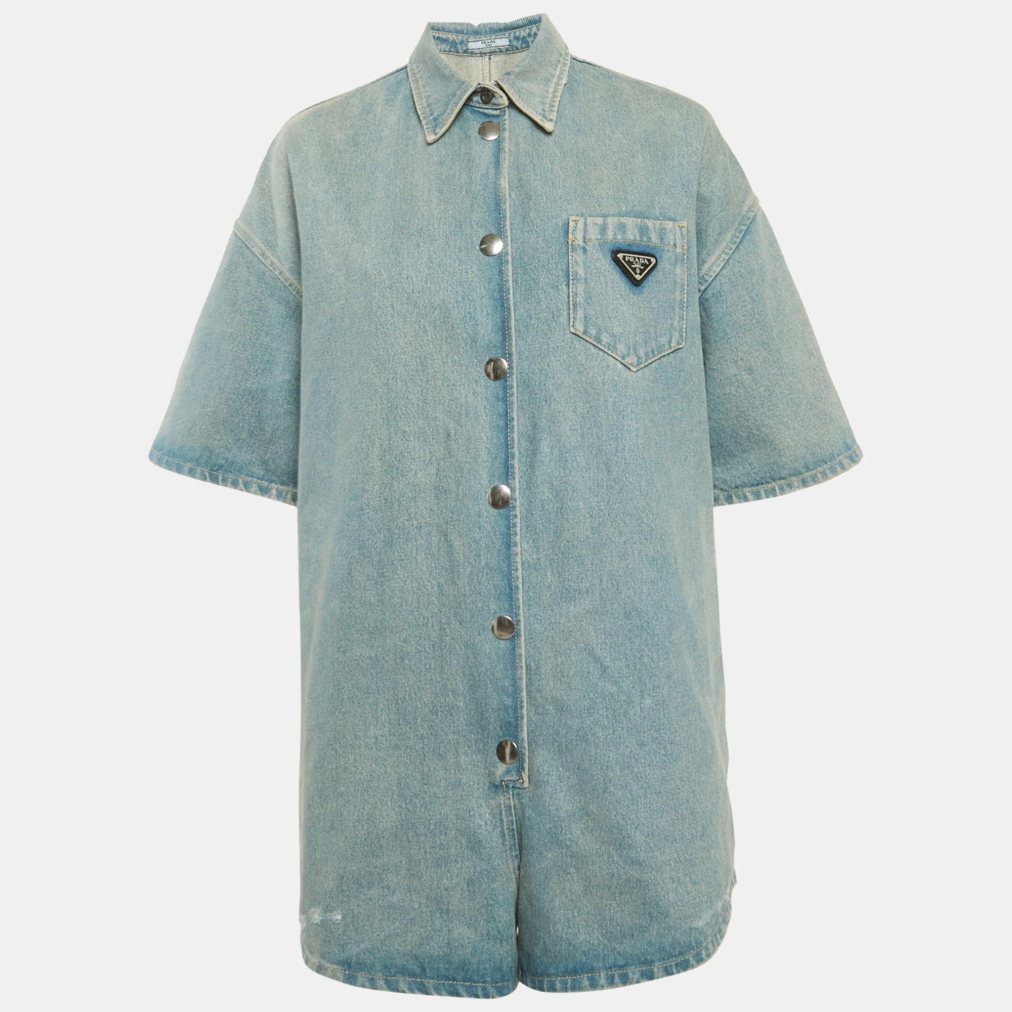Pre Owned Prada Blue Washed Denim Playsuit M
