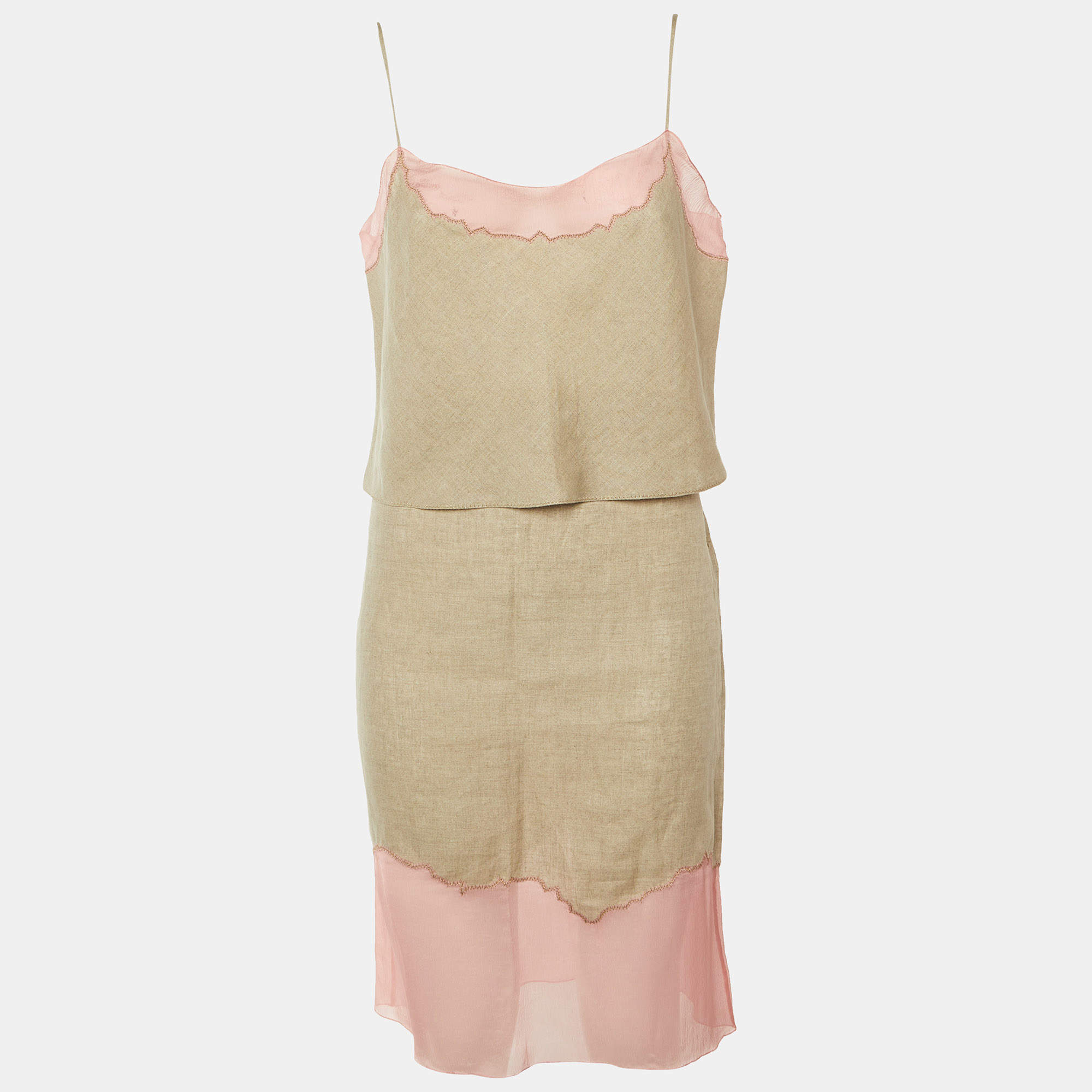 مملوكة مسبقًا Prada Vintage Beige/Pink Linen & Silk Skirt Set L