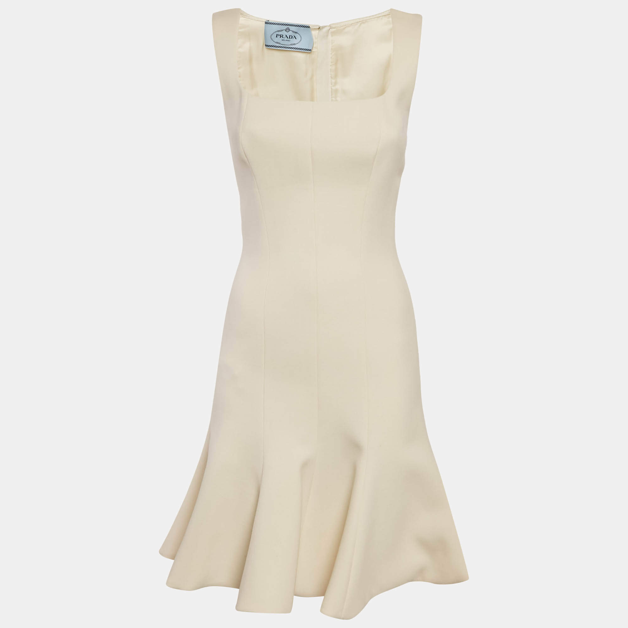 Pre Owned Prada Cream Wool Flared Mini Dress S