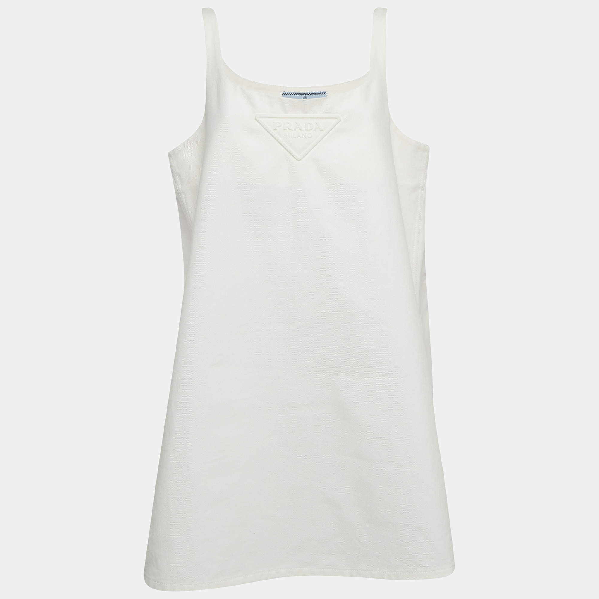 Pre Owned فستان ميني برادا دِنم أبيض بلا أكمام واسع مقاس كبير