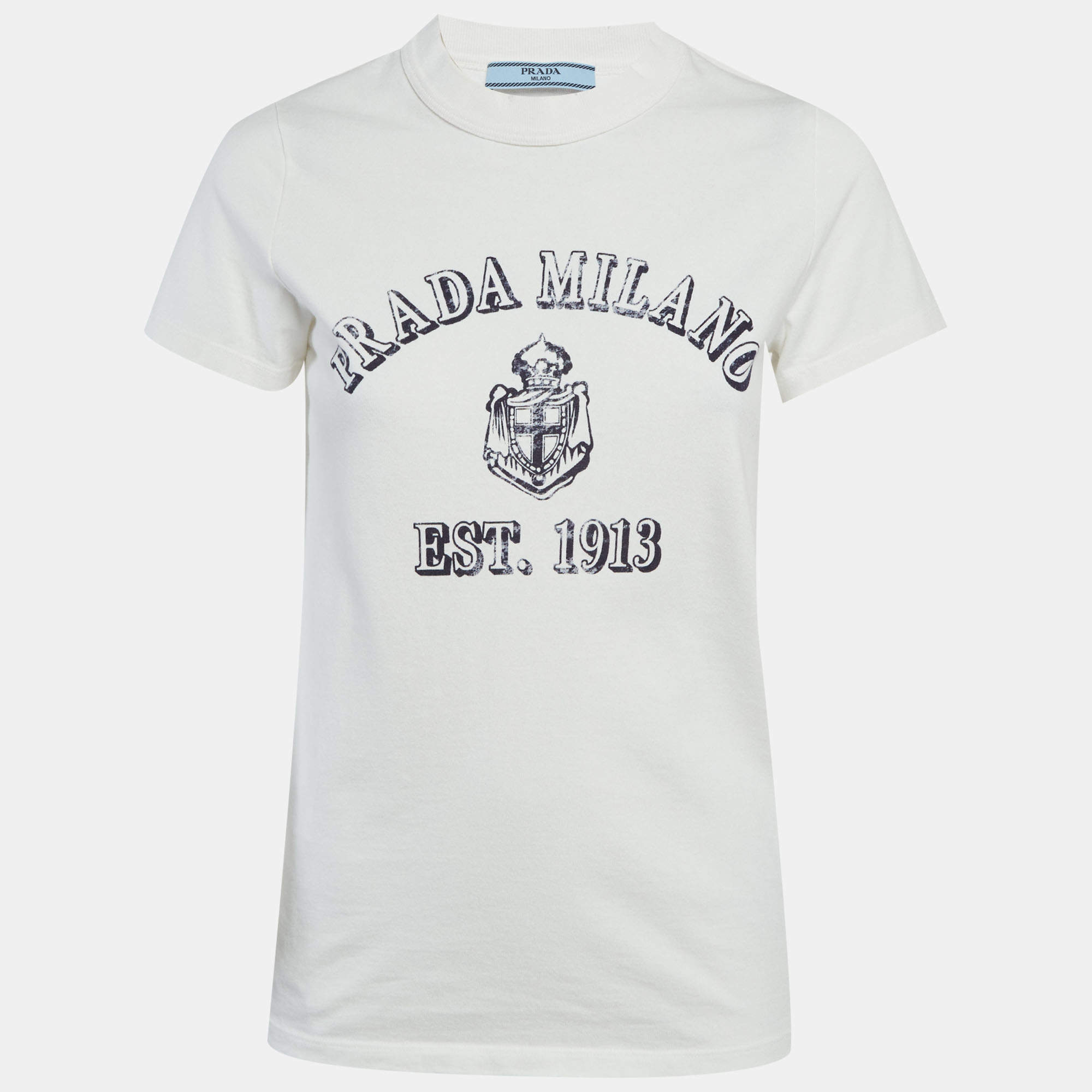 مملوكة مسبقًا Prada White Logo Print Jersey T-Shirt M