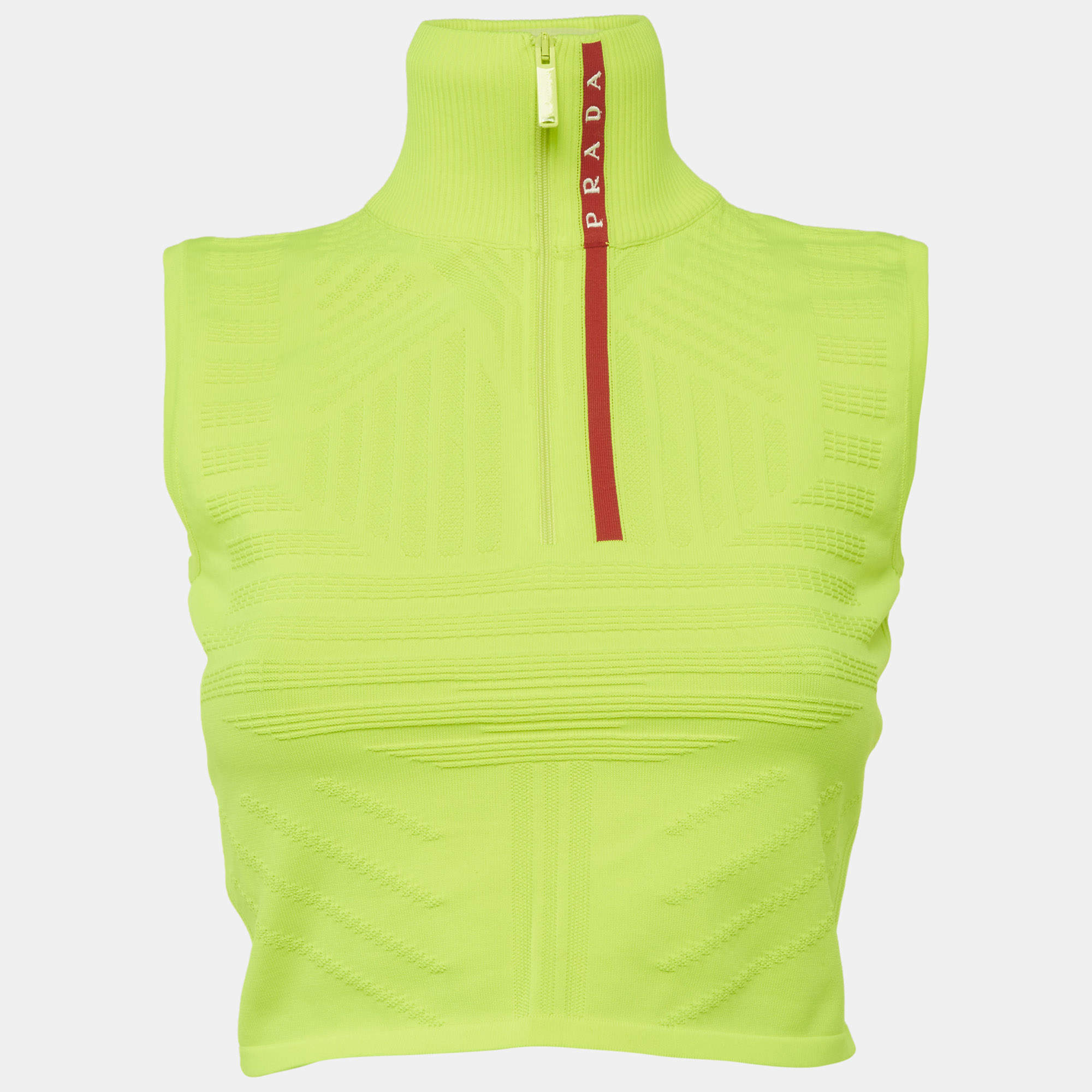 Pre Owned Prada Neon Green Textured Technical Jersey Crop S
