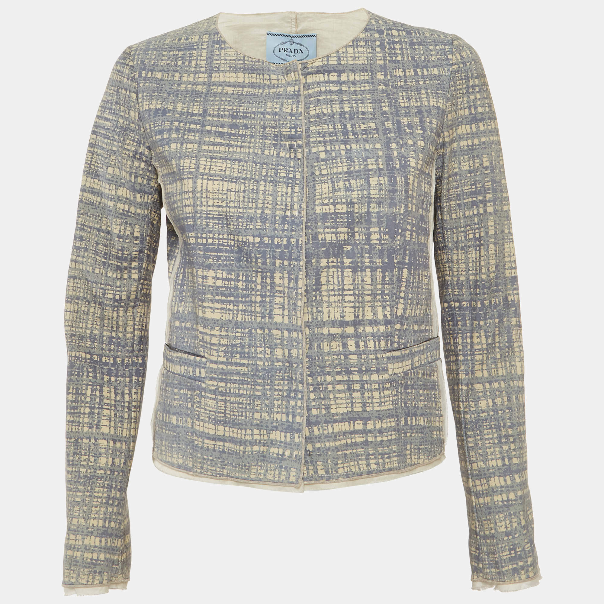 Pre Owned Prada Blue Printed Leather Jacket M