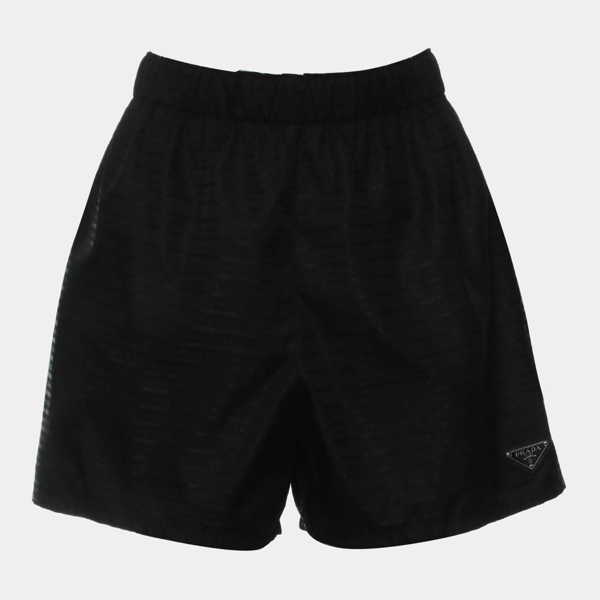 Pre Owned Prada Black Logo Print Re-Nylon Shorts