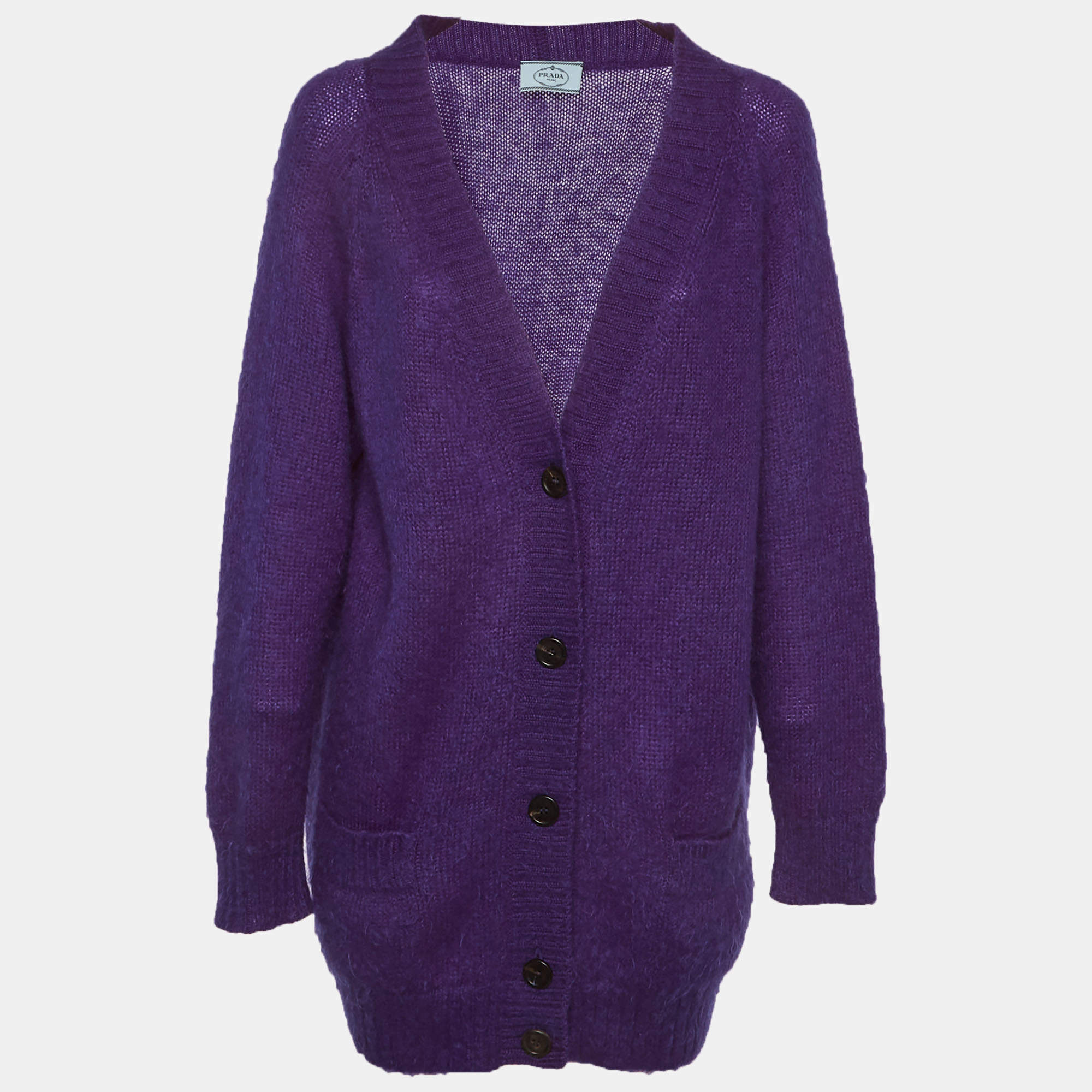 Pre Owned Prada Purple Mohair Blend Oversized Cardigan S