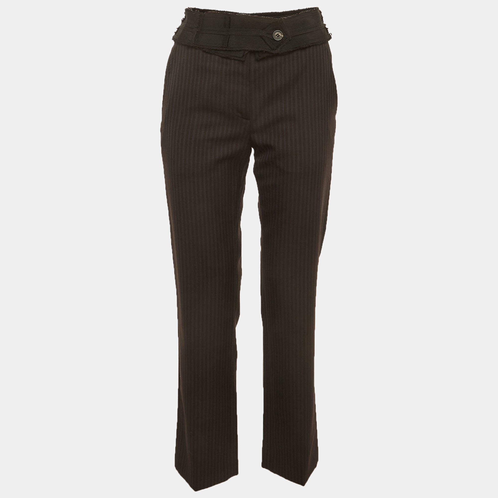 Pre Owned Prada Black Striped Cotton Raw Edge Trousers S