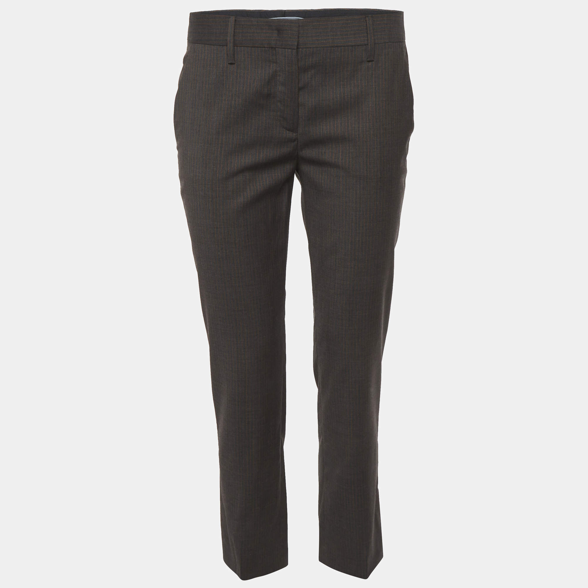 Pre Owned Prada Grey/Orange Pin Striped Cotton Trousers S 