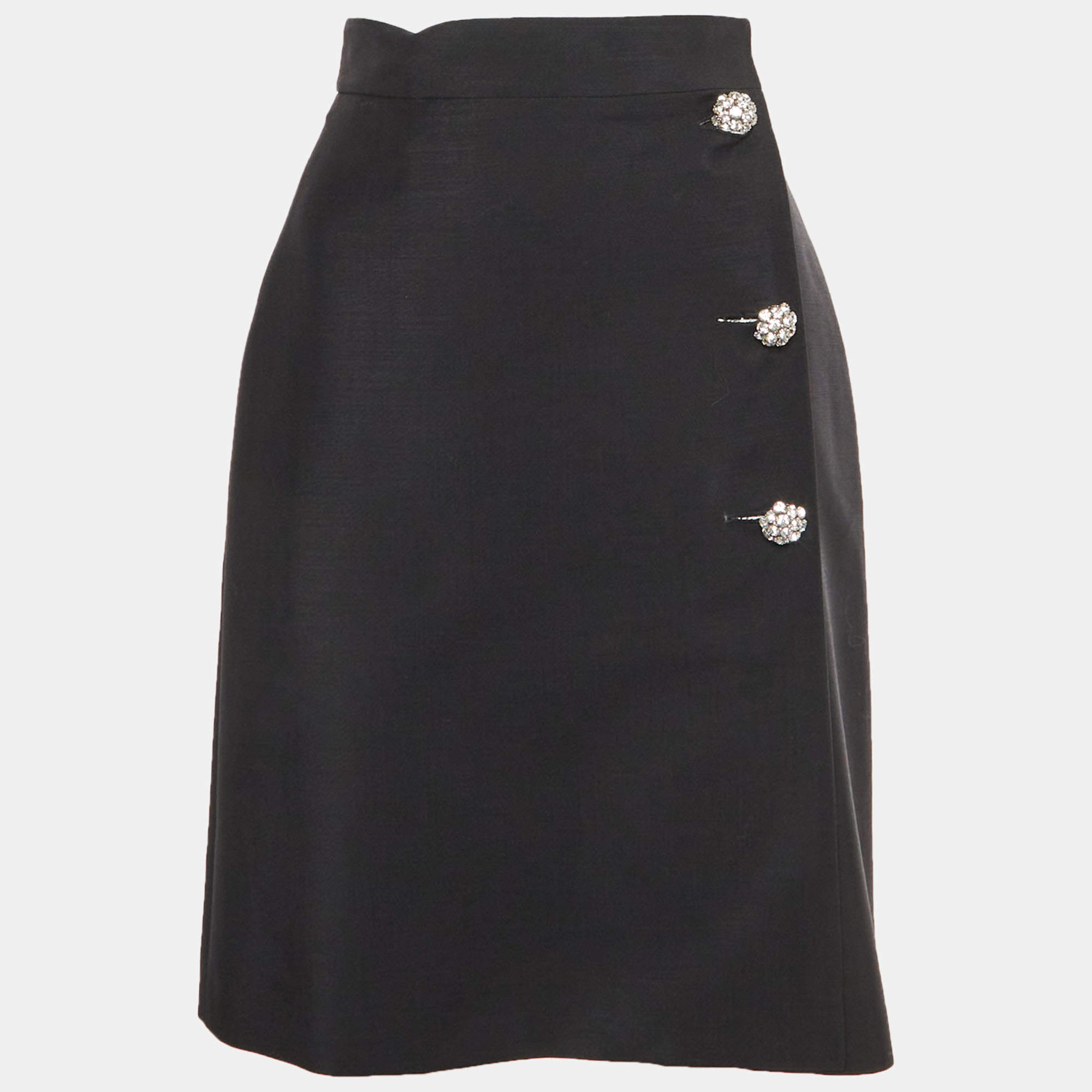 Pre Owned Prada Black Wool Blend Wrap Pencil Skirts S