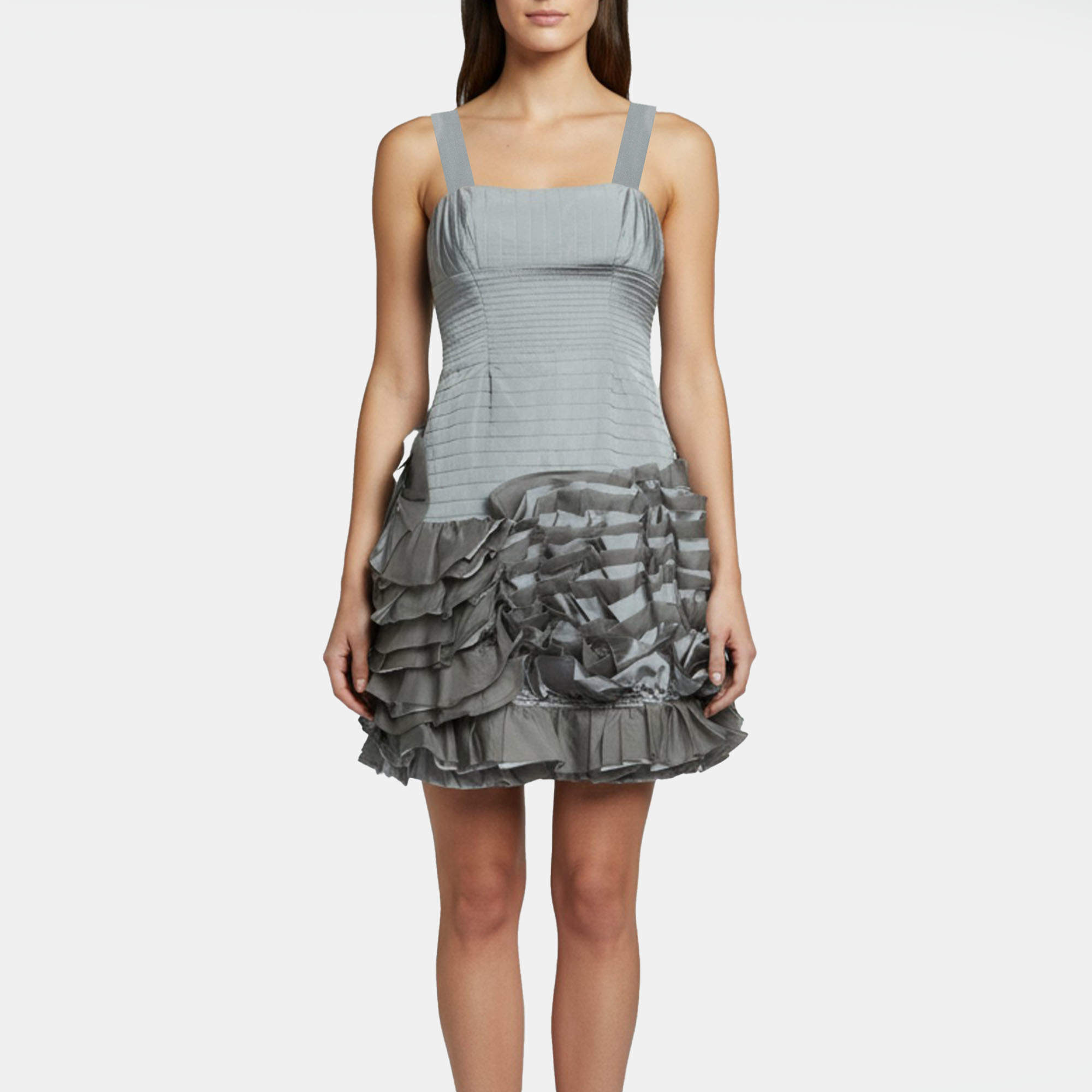 مملوكة مسبقًا Prada Grey Taffeta Ruffled Mini Cocktail Dress S