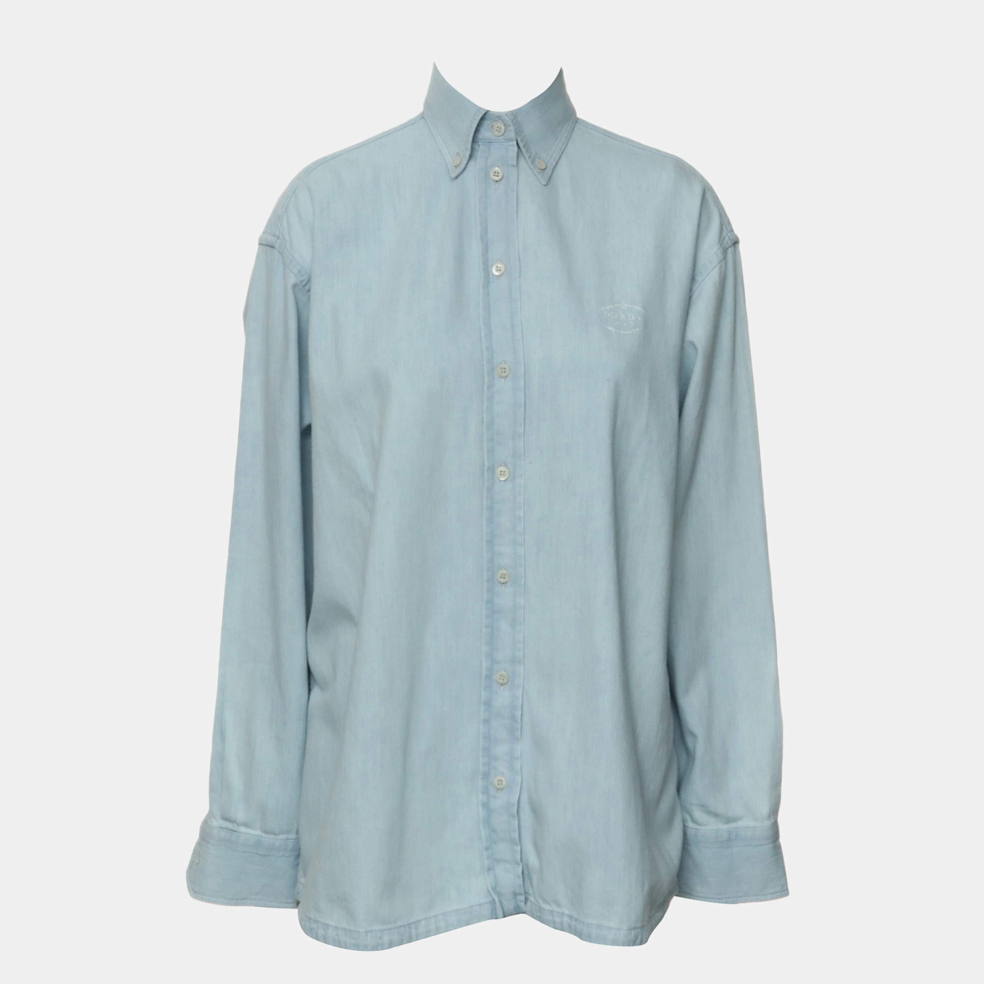Pre Owned Prada Long Sleeve Logo Denim Shirt