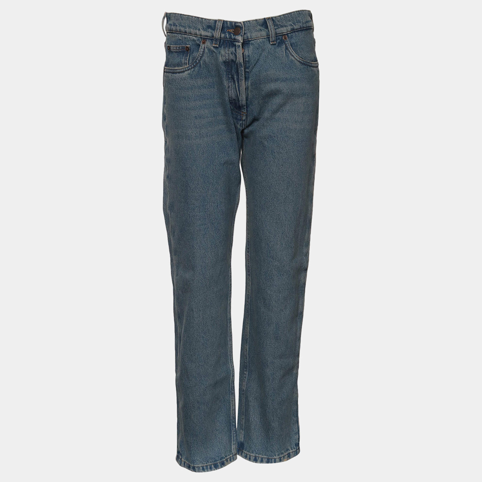 Pre Owned Prada Triangle Logo Blue Denim Jeans