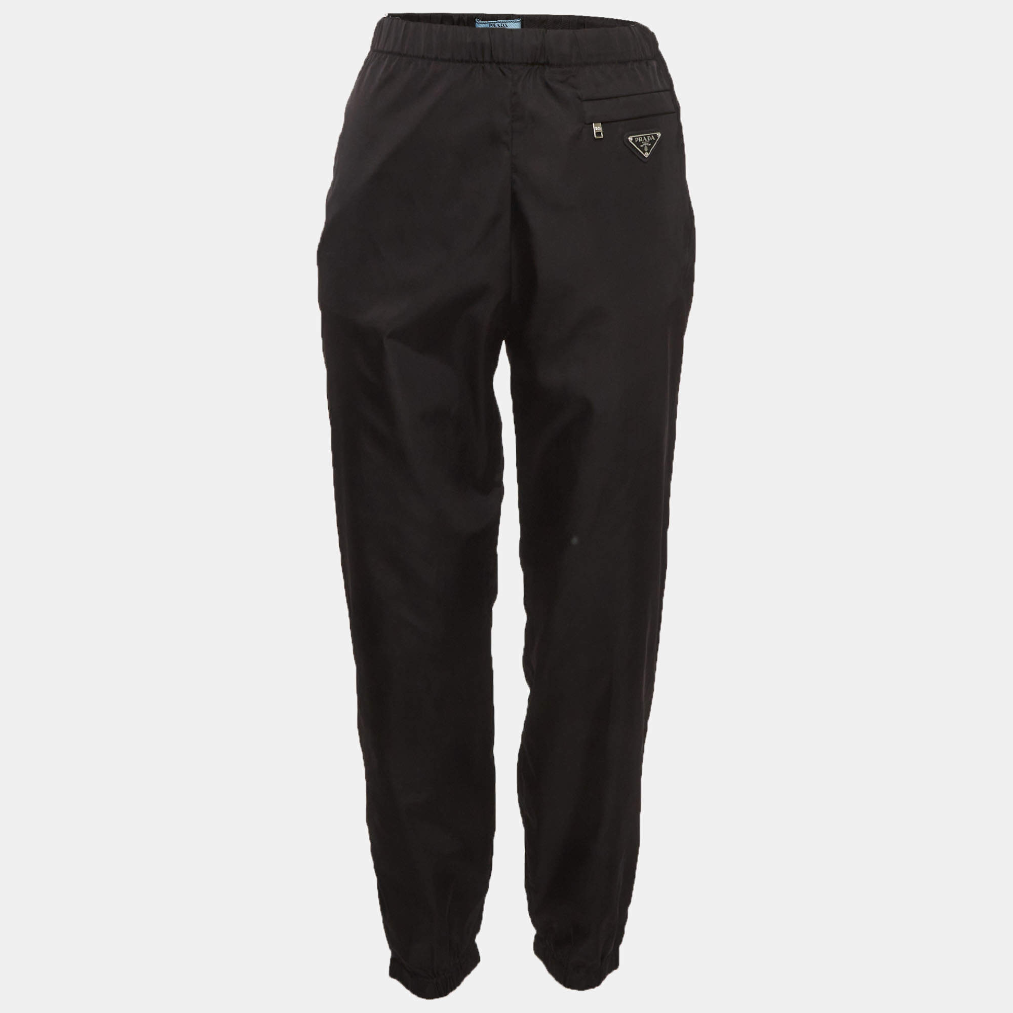 Pre Owned Prada Black Re-Nylon Enameled Triangle Logo Track Pant M