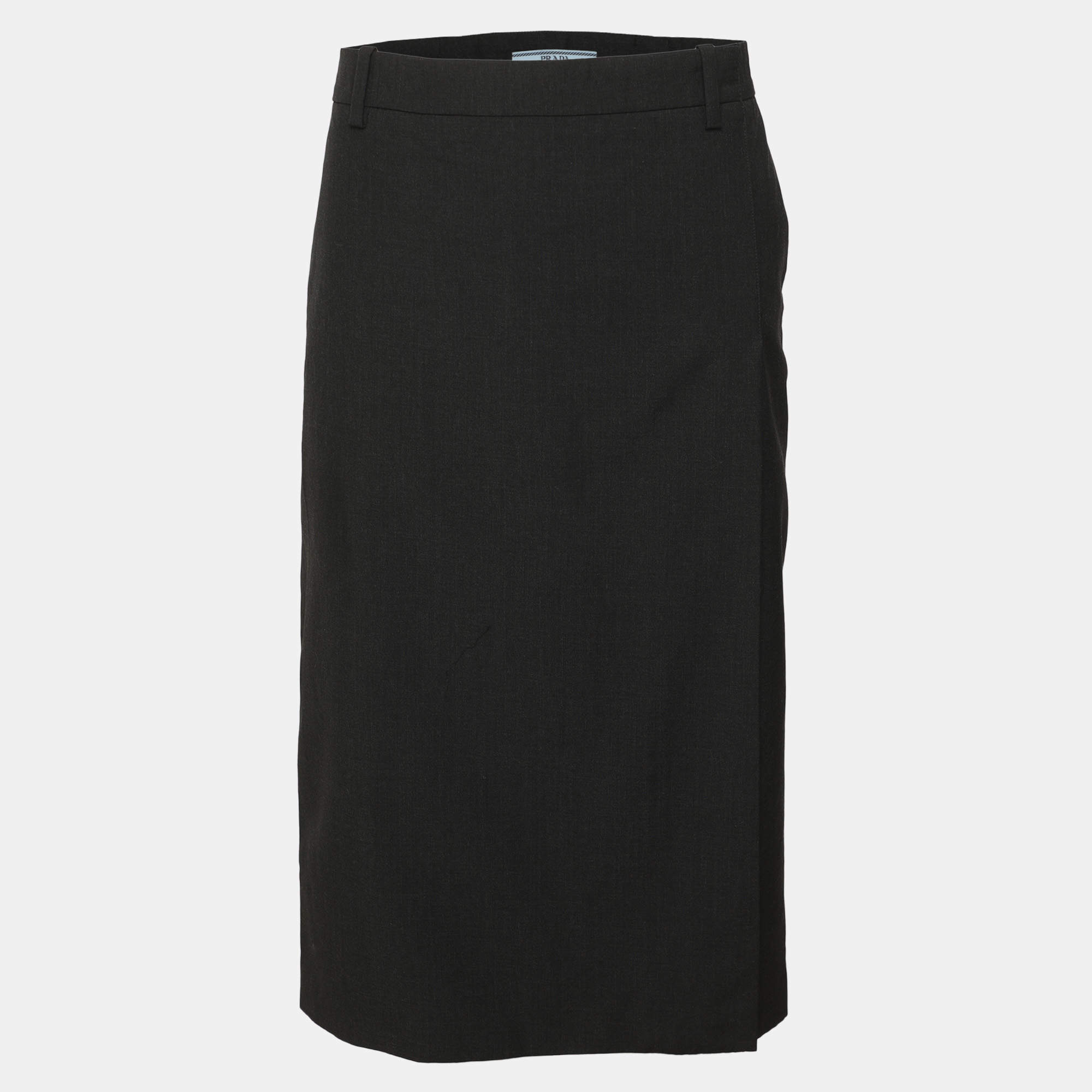Pre Owned Prada Dark Grey Wool Midi Skirt L