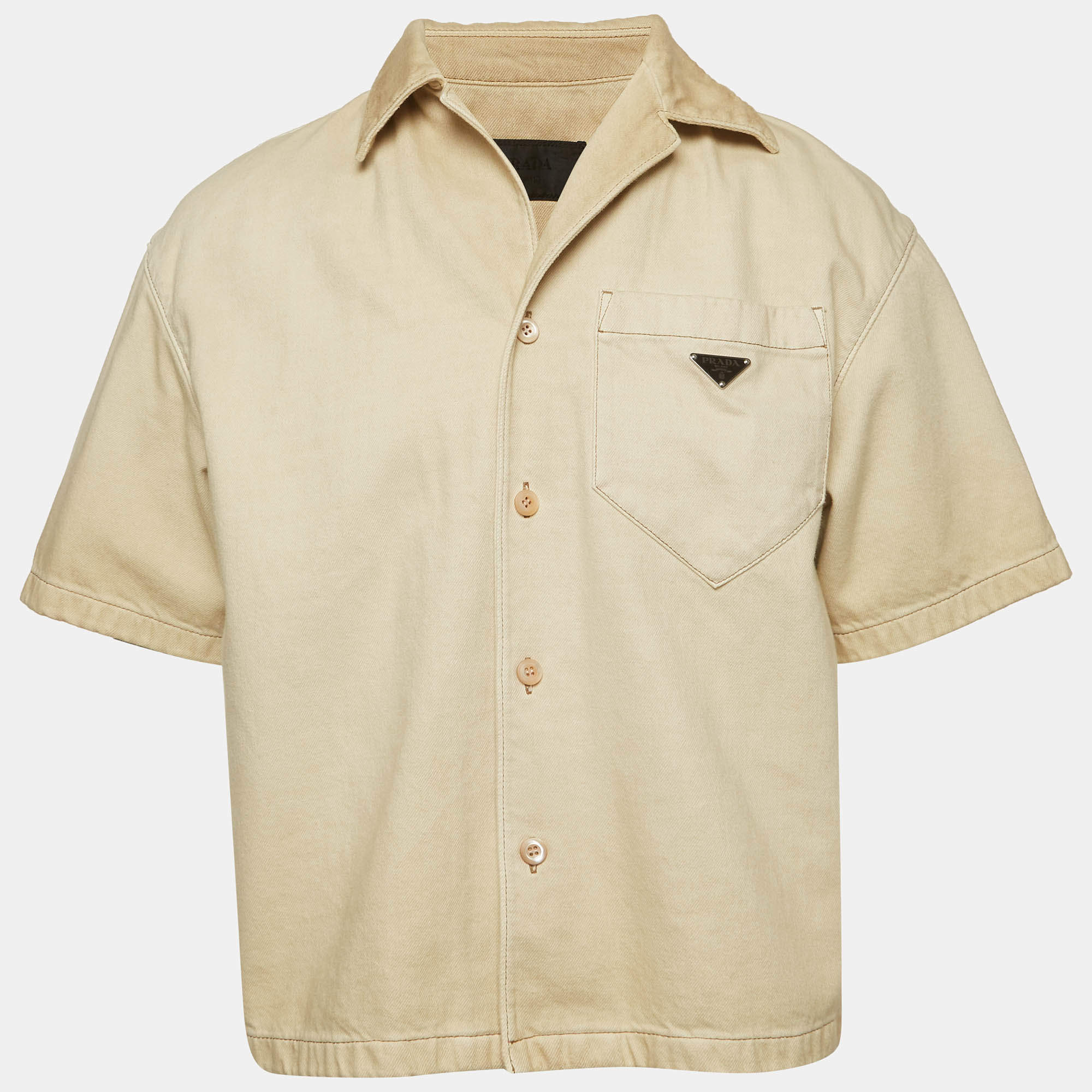 Pre Owned Prada Beige Denim Short Sleeve Shirt S