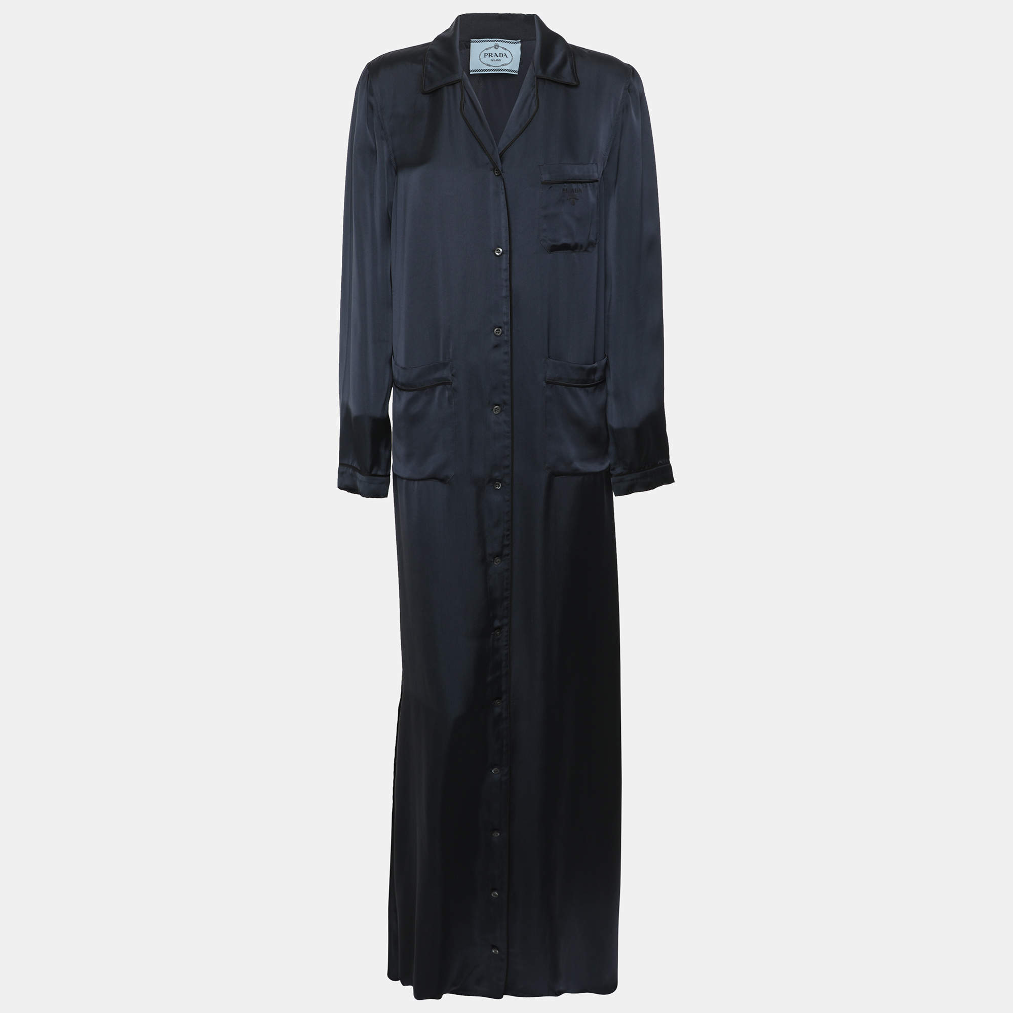 Pre Owned Prada Midnight Blue Satin Abaya XS
