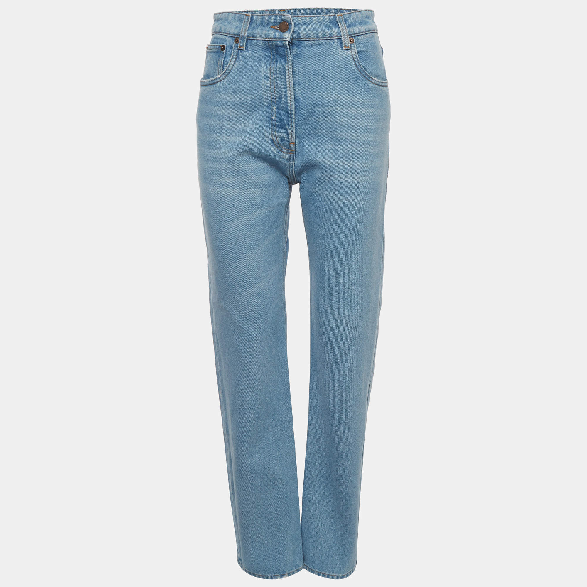 Pre Owned Prada Blue Denim High Waisted Jeans S /Waist 27"