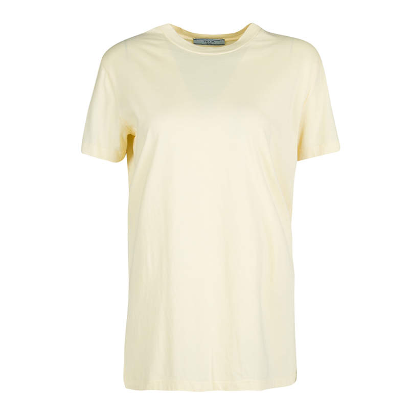 Pre Owned Prada Yellow Cotton Jersey Short Sleeve Crew Neck T-Shirt S