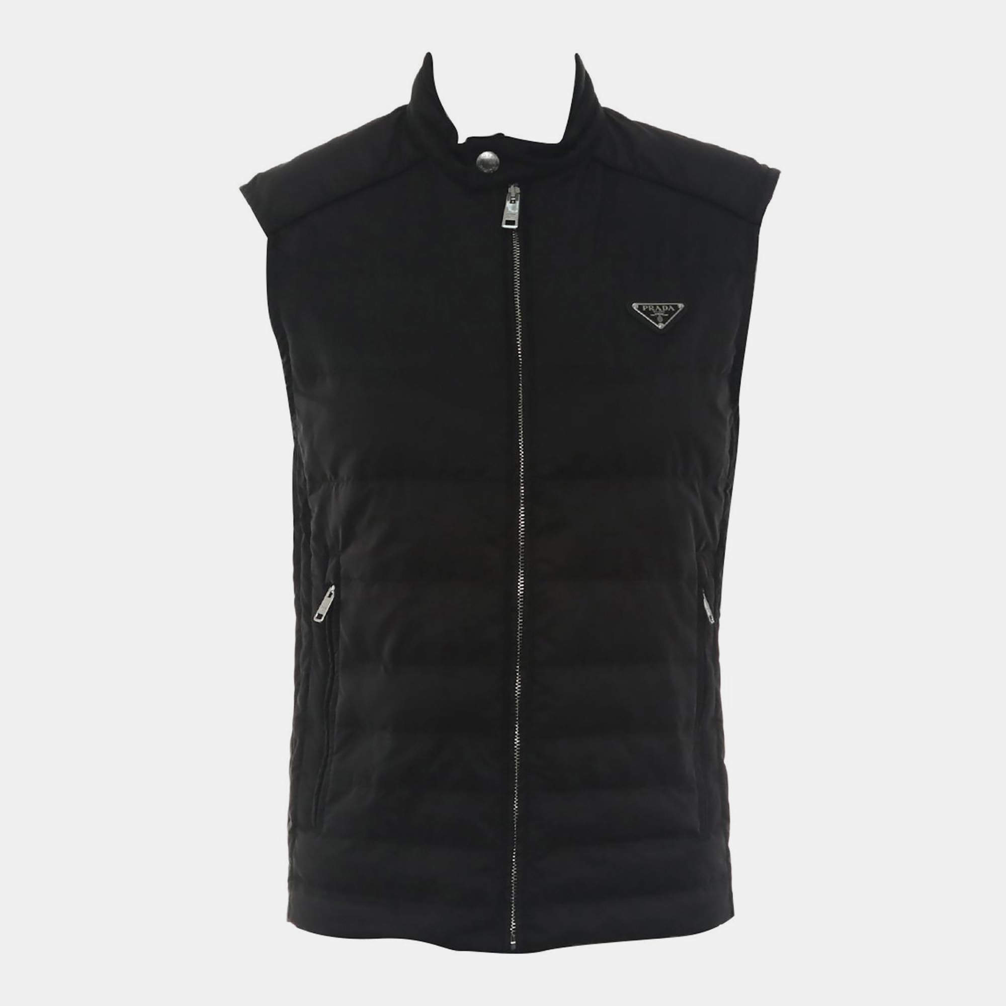 Pre Owned Prada Black Logo Triangle Puffer Vest EU 46