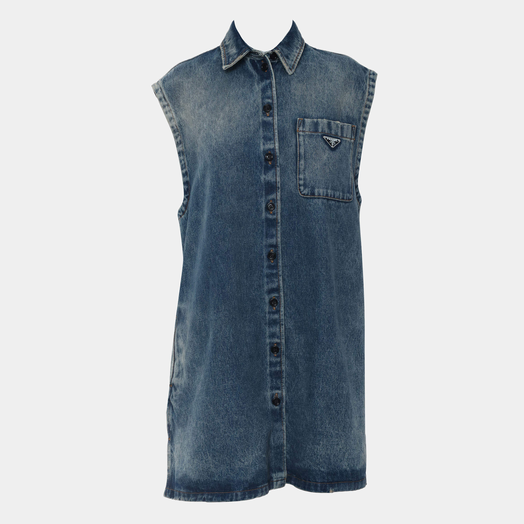 Pre Owned Prada Sleeveless Denim Shirt IT 36