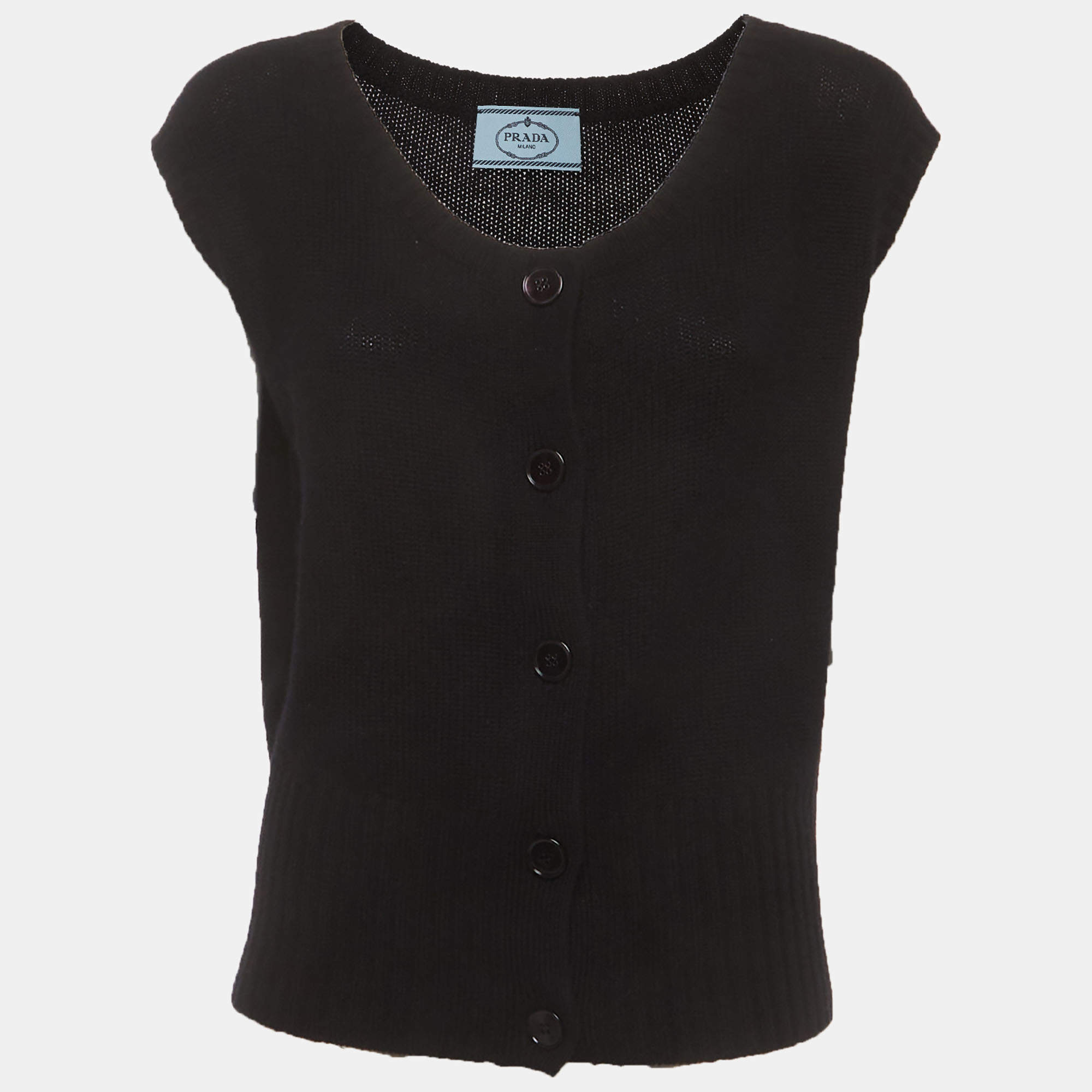 Pre Owned Prada Black Cashmere Knit Button-Up Sweater Vest L