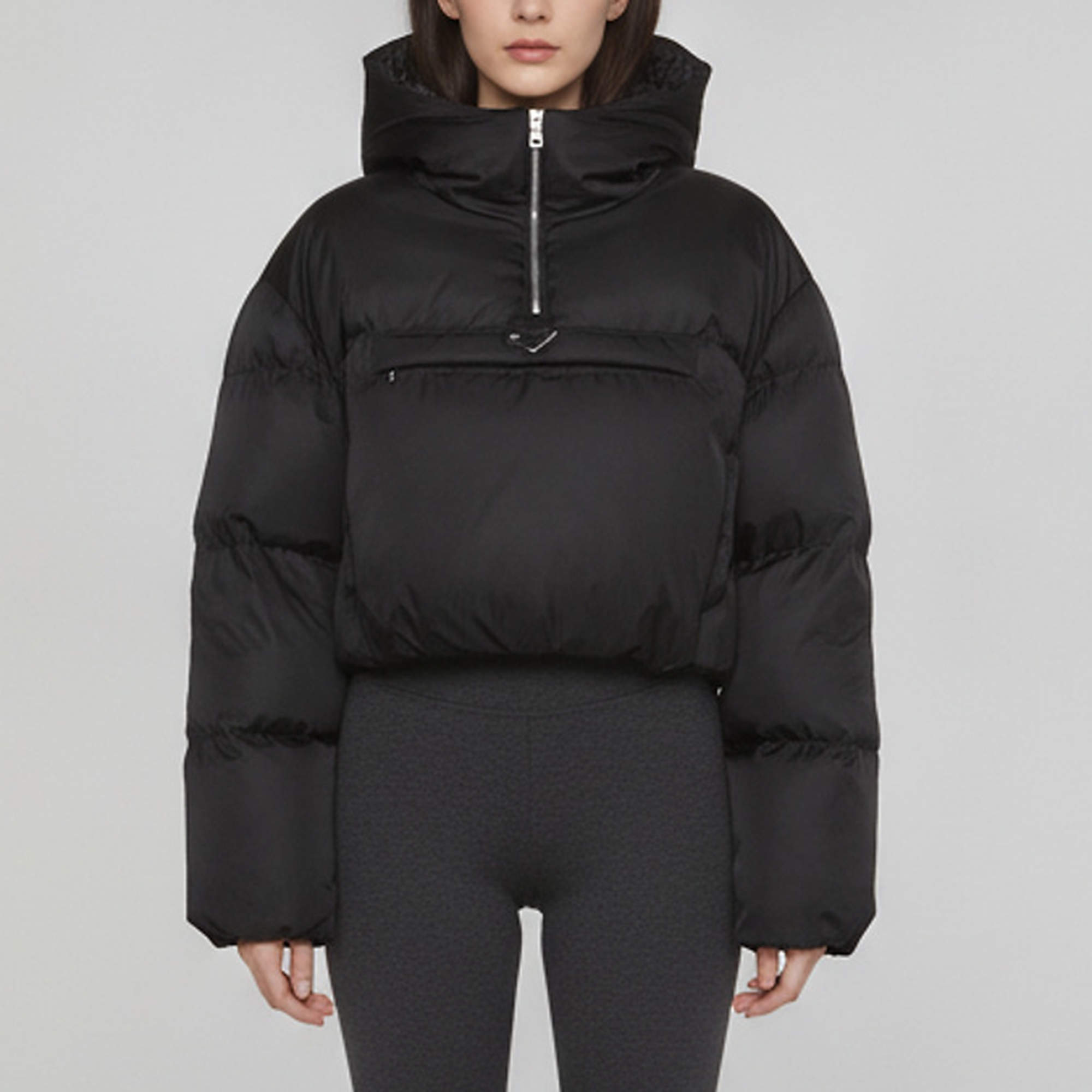 مملوكة مسبقًا Prada Black Re-Nylon Drawstring Cropped Hoodie S