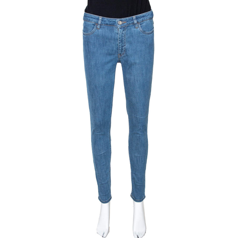 Prada Blue Denim Medium Wash High Waisted Skinny Jeans S 