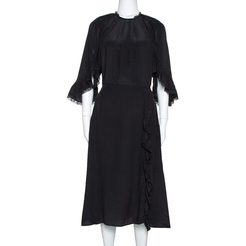 فستان برادا متوسط حافة دانتي ل منفوشة حرير أسود مقاس وسط (ميديوم)