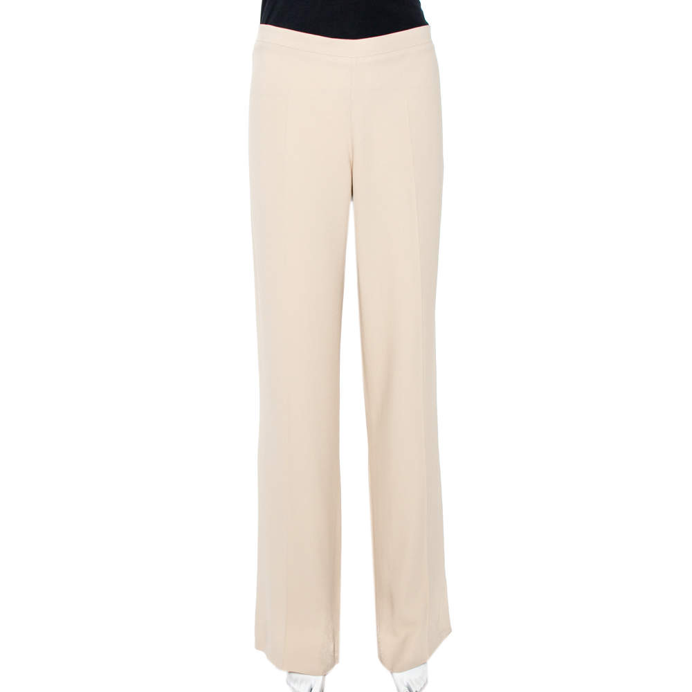 Prada Beige Silk Blend Flared Crepe Trousers L