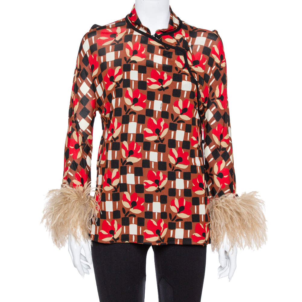 Prada Multicolor Printed Mock Neck Blouse M