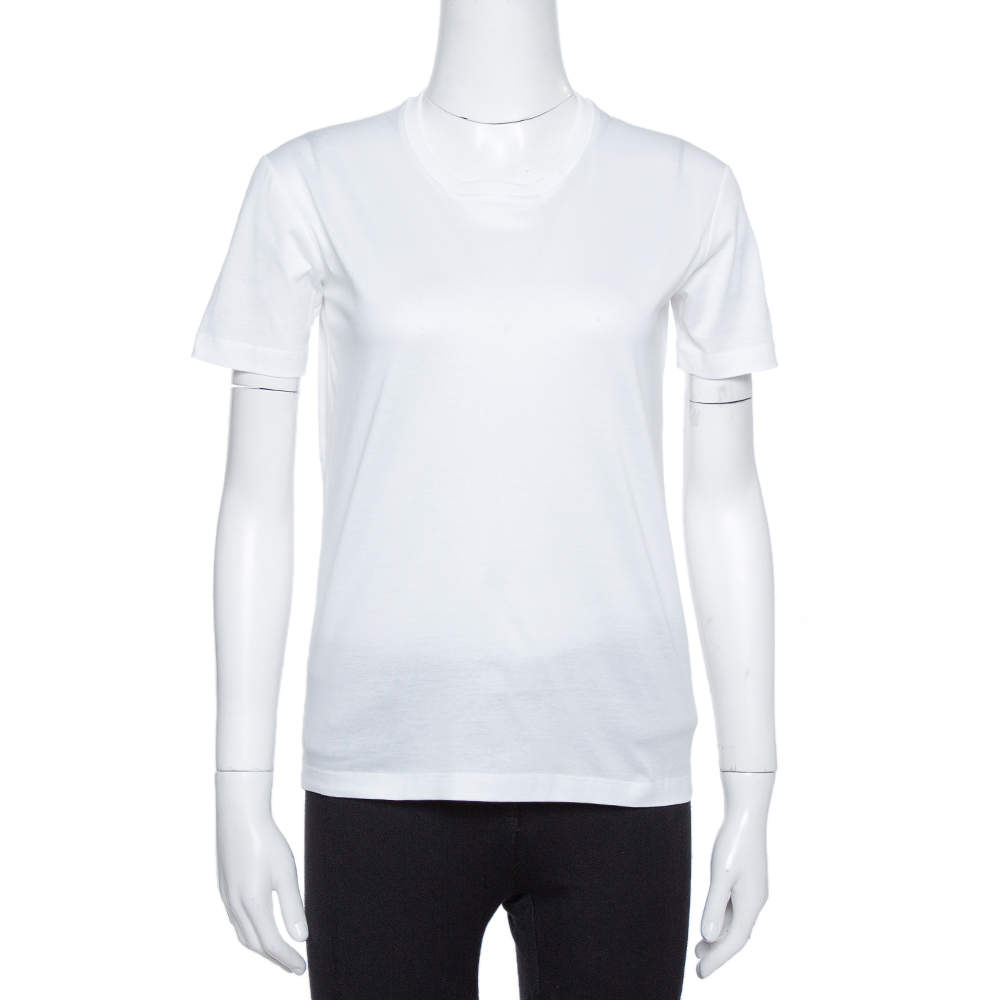Pre Owned Prada White Cotton Jersey Crew Neck T-Shirt S