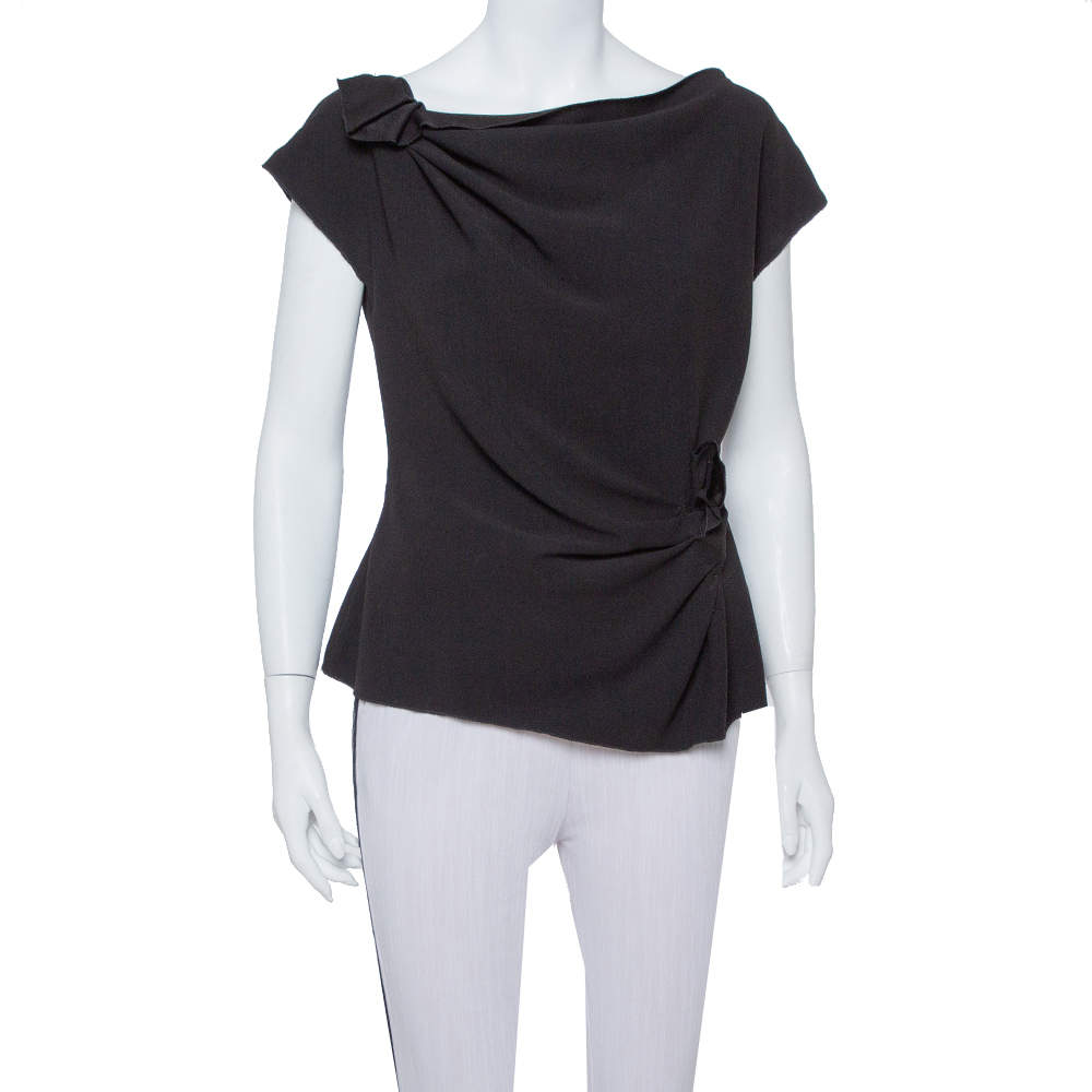 Pre Owned Prada Black Crepe Draped Detail Top L