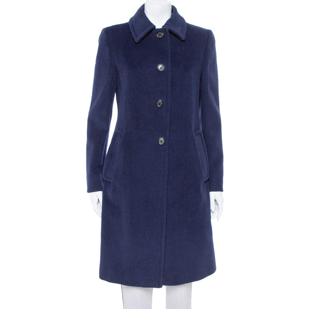 Prada Navy Blue Wool Button Front Coat M