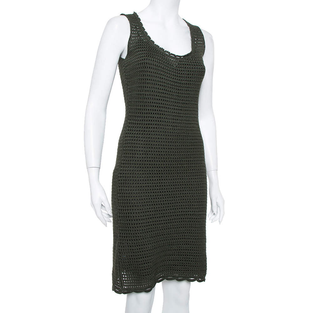 Prada Green Crochet Knit Sleeveless Midi Dress S Prada | TLC