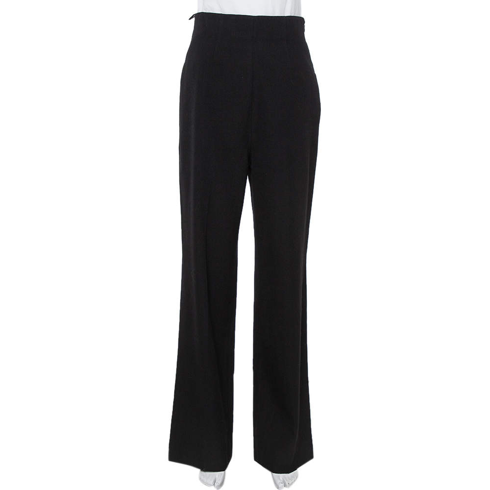 Prada Black Wool Wide Leg High Waist Trousers M