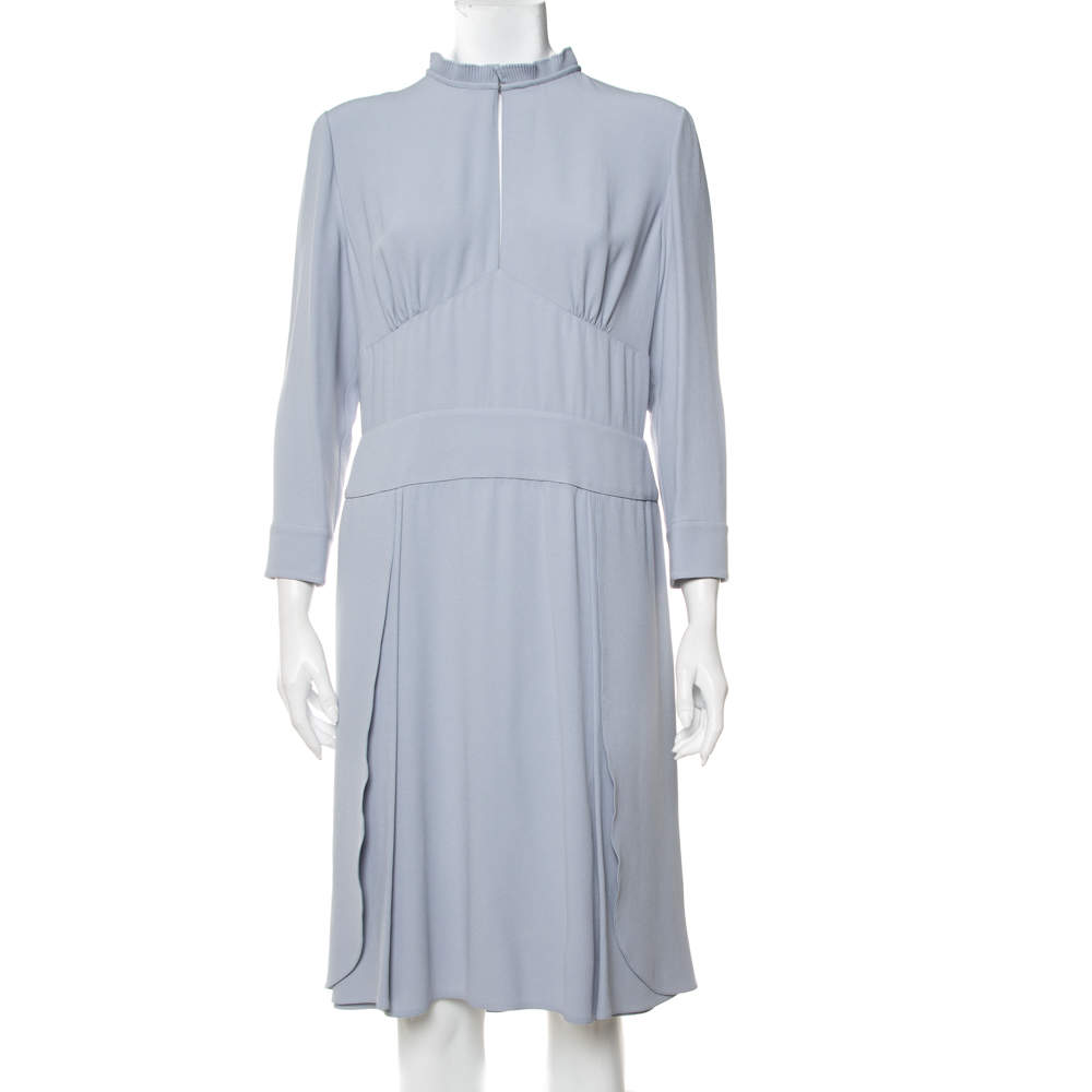Pre Owned فستان ميدي برادا كريب أزرق فاتح بقصات مقاس كبير - لاجر