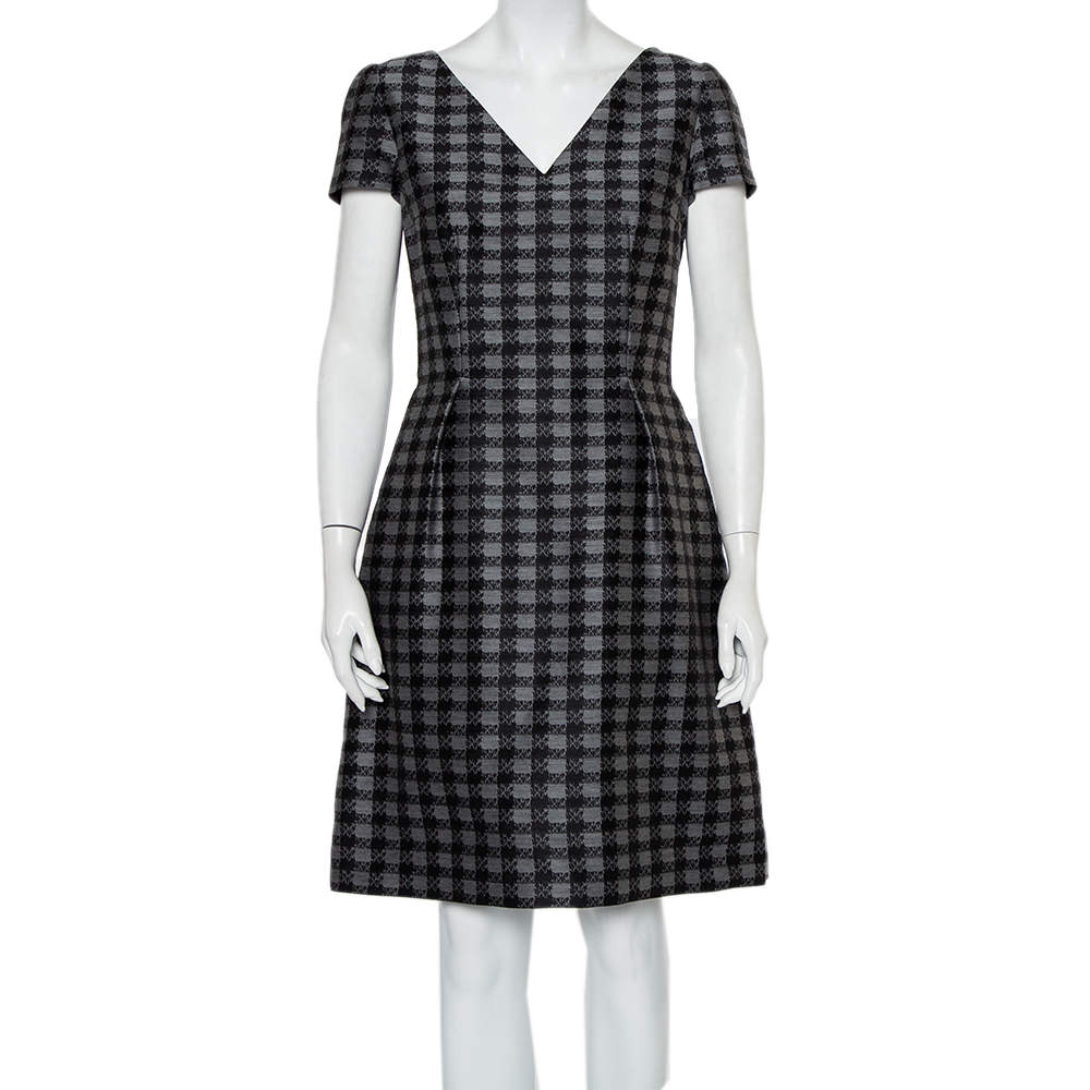 Prada Grey Checked Wool & Silk Blend A Line Dress M