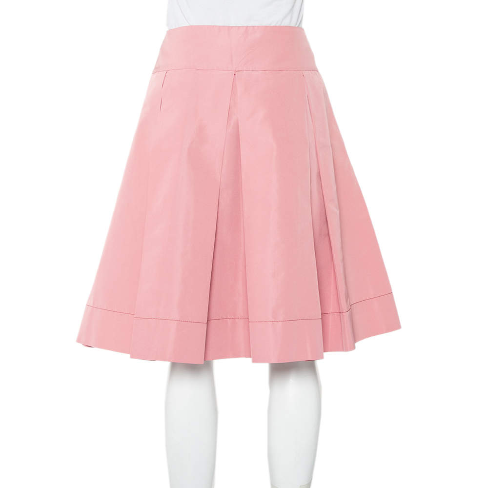 مملوكة مسبقًا Prada Pink Satin Pleated Mini Skirt L