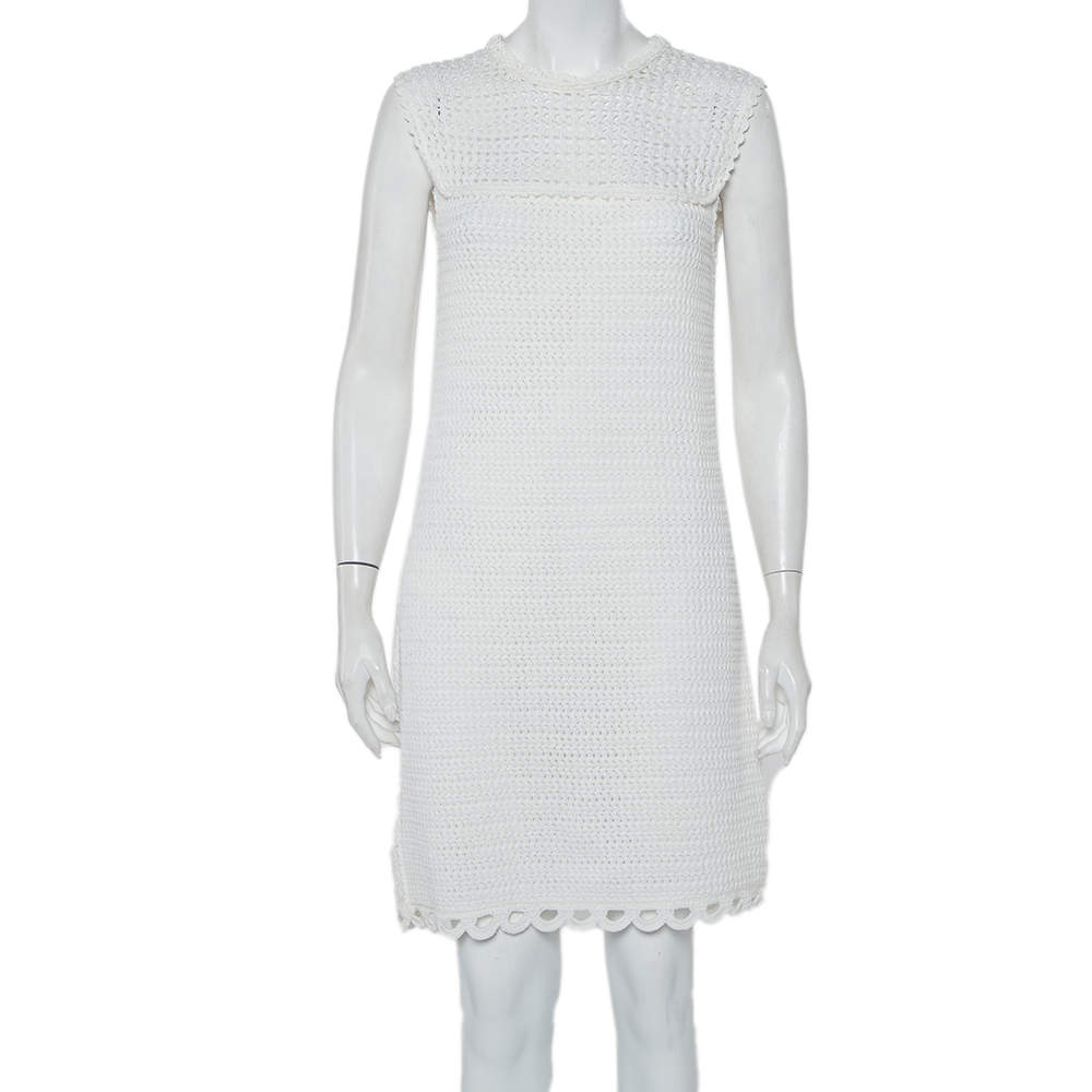 Prada White Crochet Sleeveless Mini Dress M